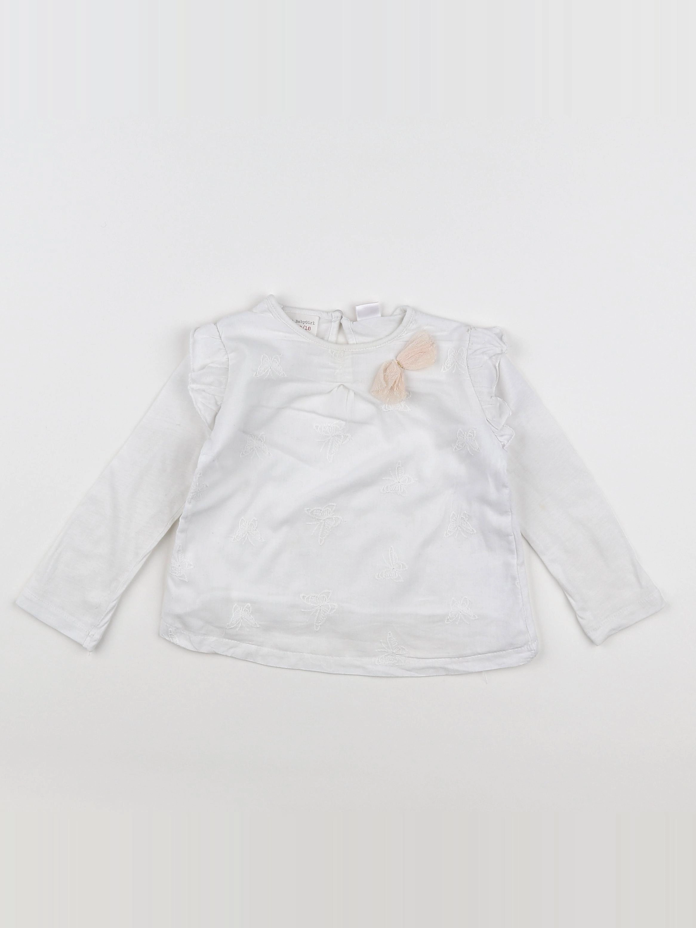 Zara - tee-shirt blanc, rose - 12/18 mois