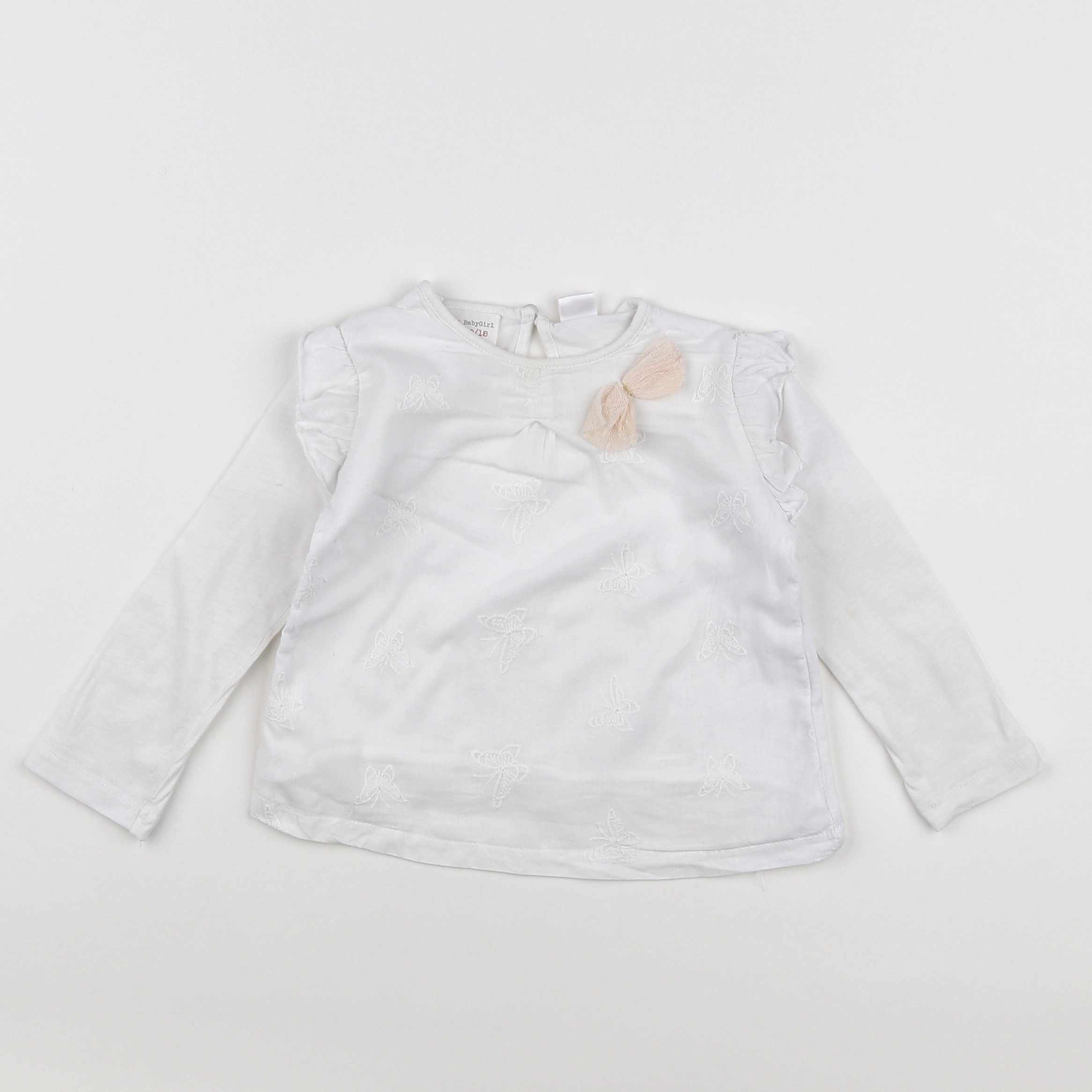 Zara - tee-shirt blanc, rose - 12/18 mois