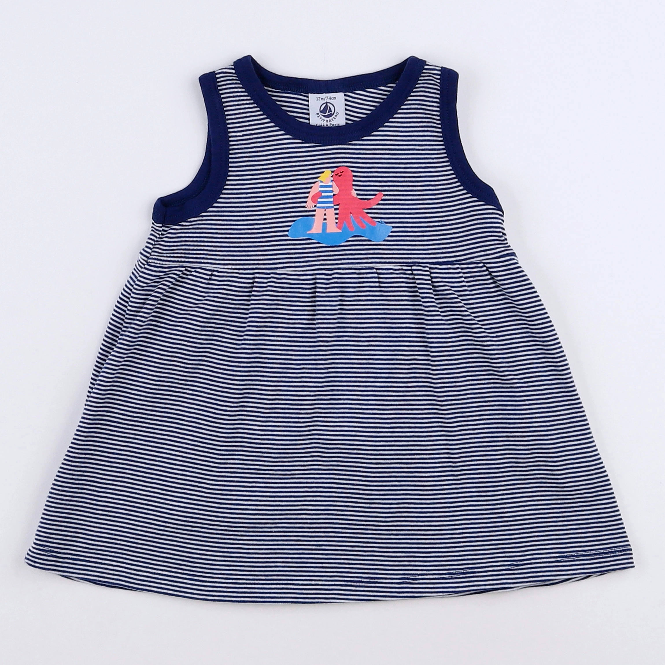 Petit Bateau - robe bleu, blanc - 12 mois