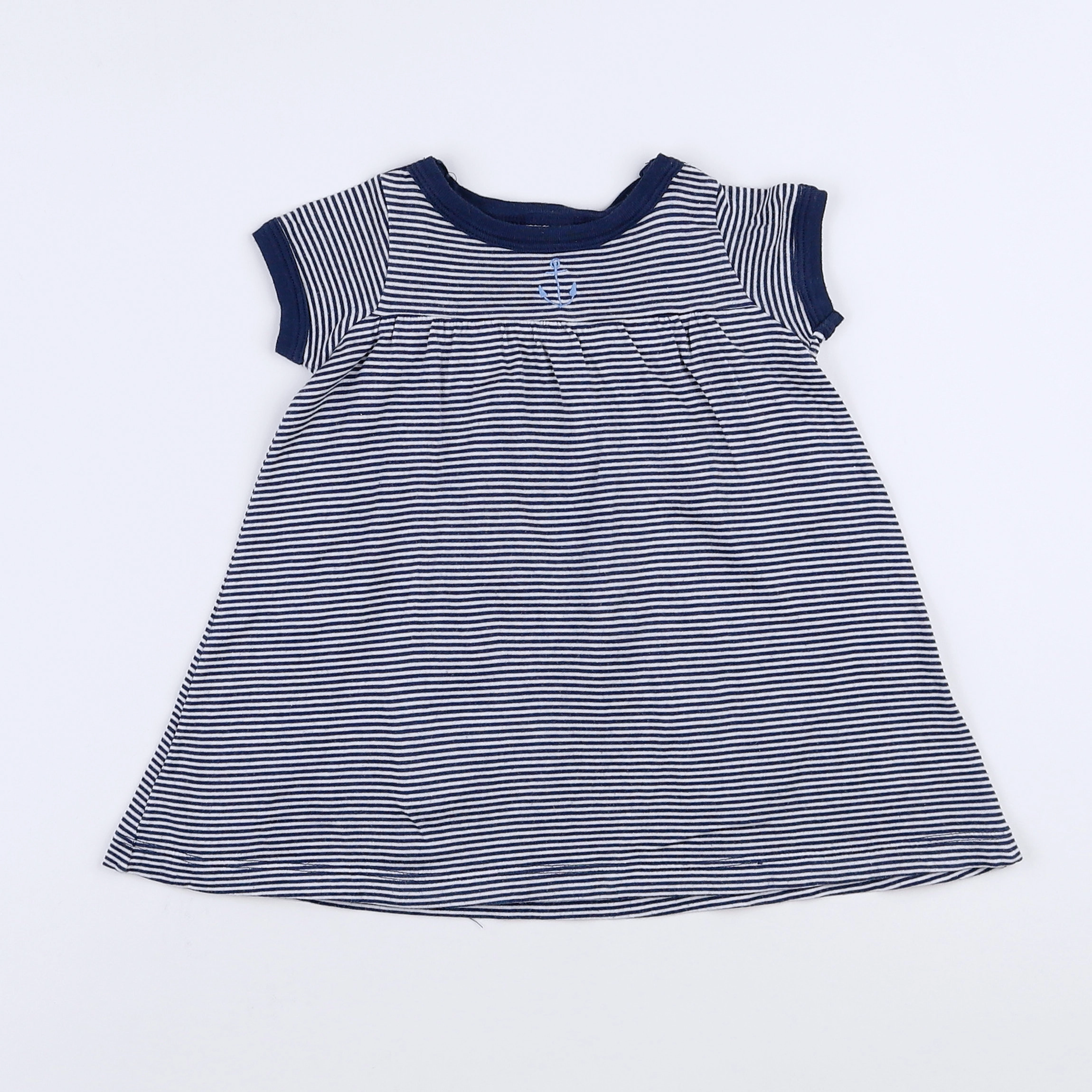 Petit Bateau - chemise de nuit coton blanc, bleu - 3 mois