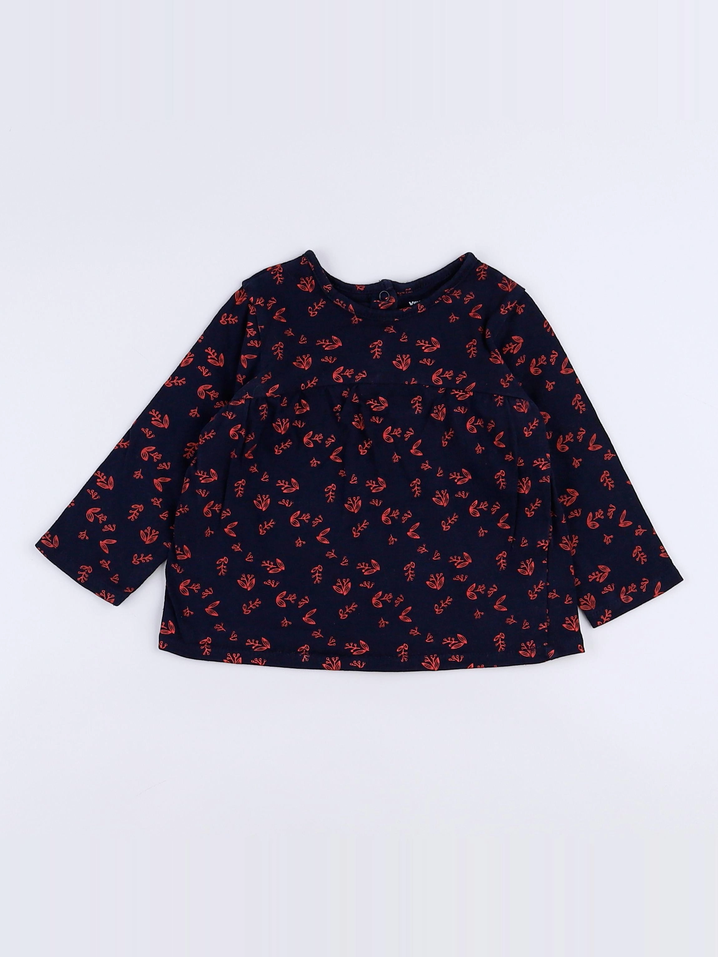 Vertbaudet - tee-shirt noir, rose - 9 mois