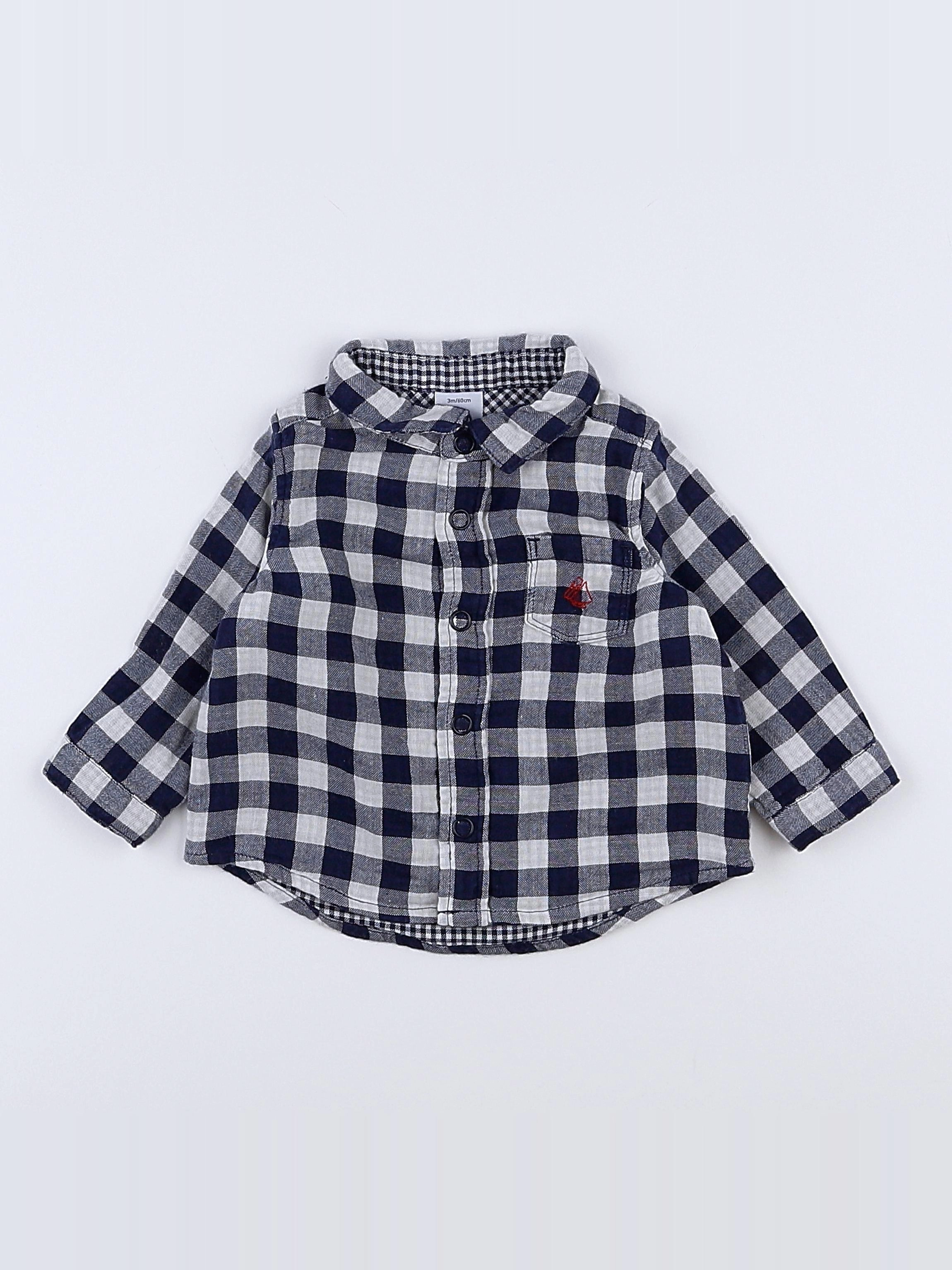 Petit Bateau - chemise bleu, blanc - 3 mois