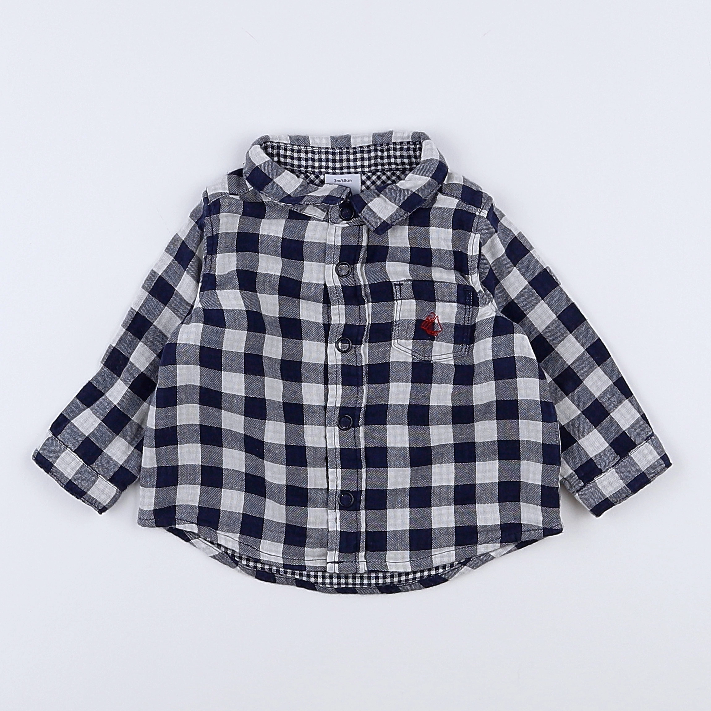 Petit Bateau - chemise bleu, blanc - 3 mois