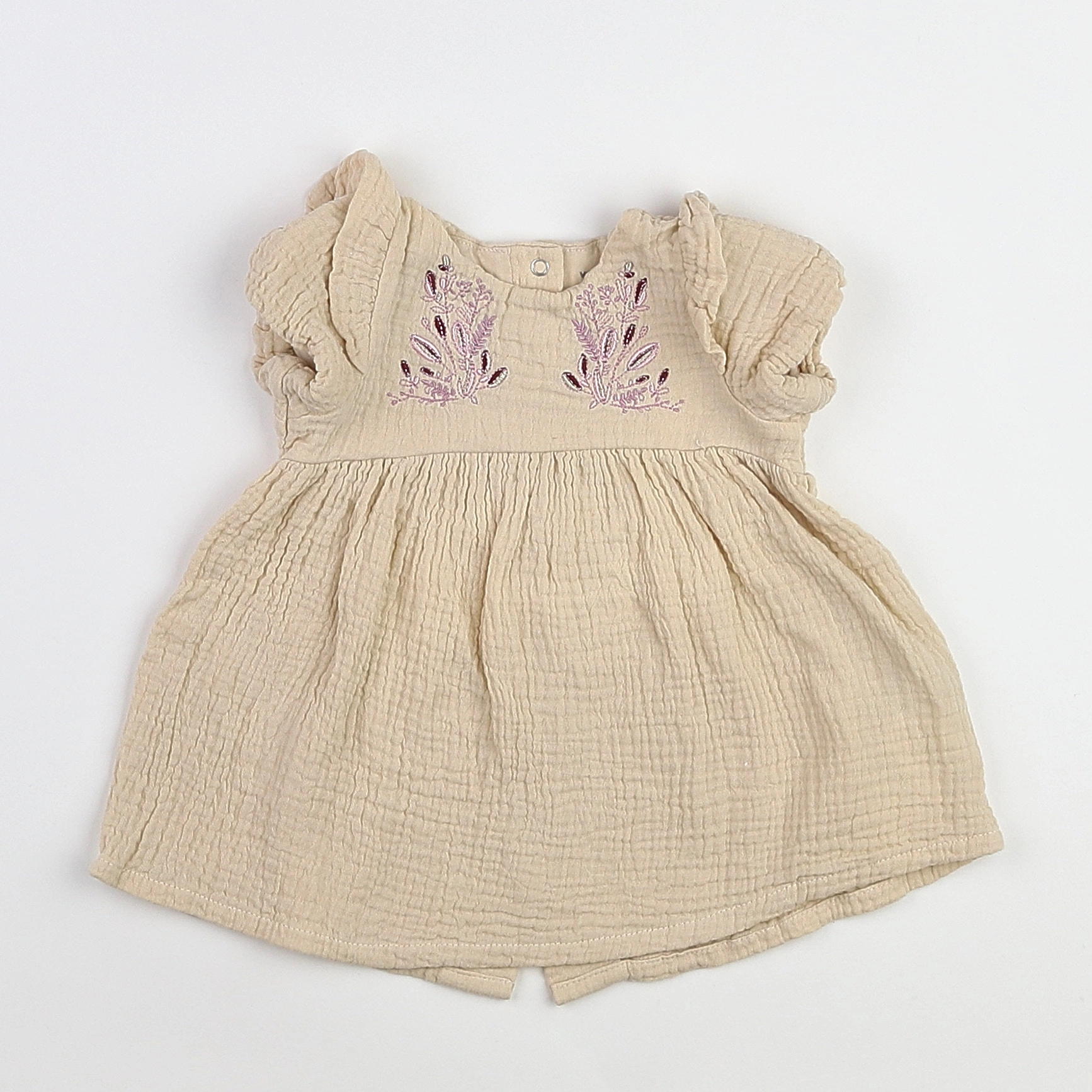 Vertbaudet - robe beige, violet - 3 mois
