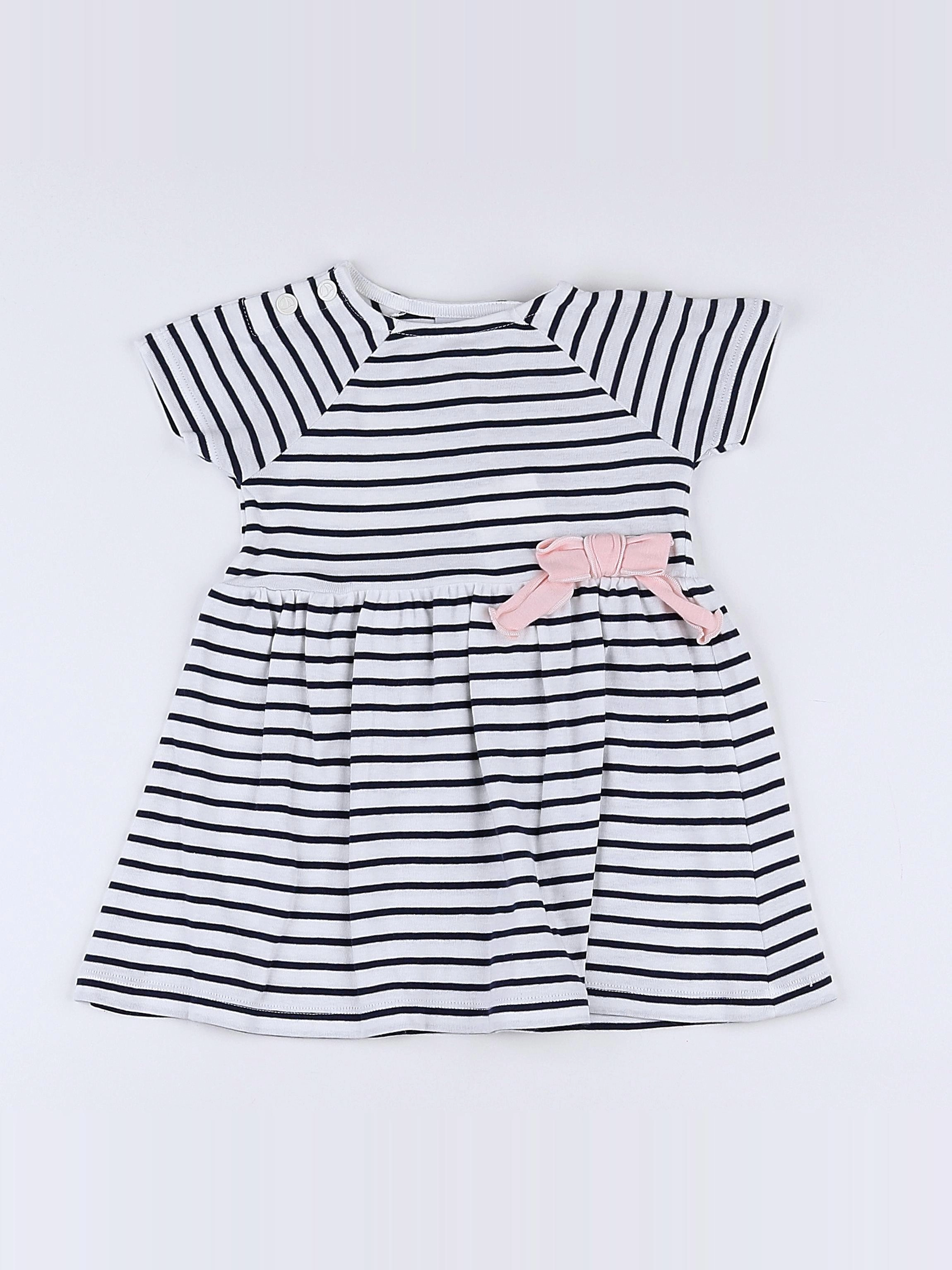 Petit Bateau - robe bleu, blanc (état neuf) - 12 mois