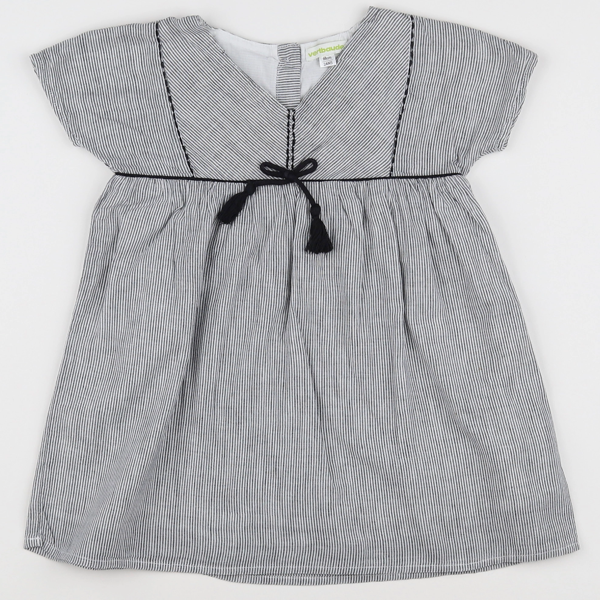 Vertbaudet - robe gris, blanc - 2 ans