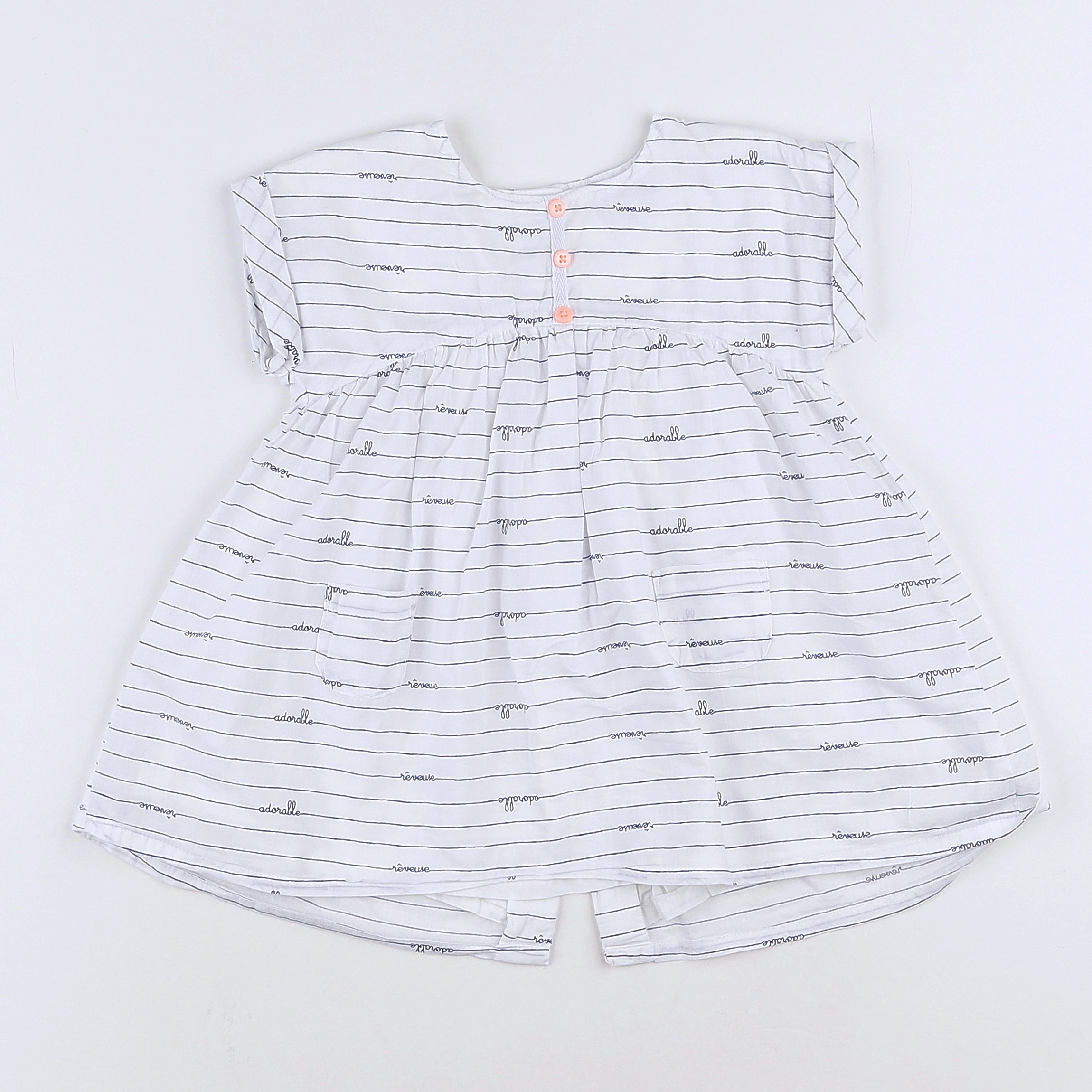Vertbaudet - robe bleu, blanc - 12 mois