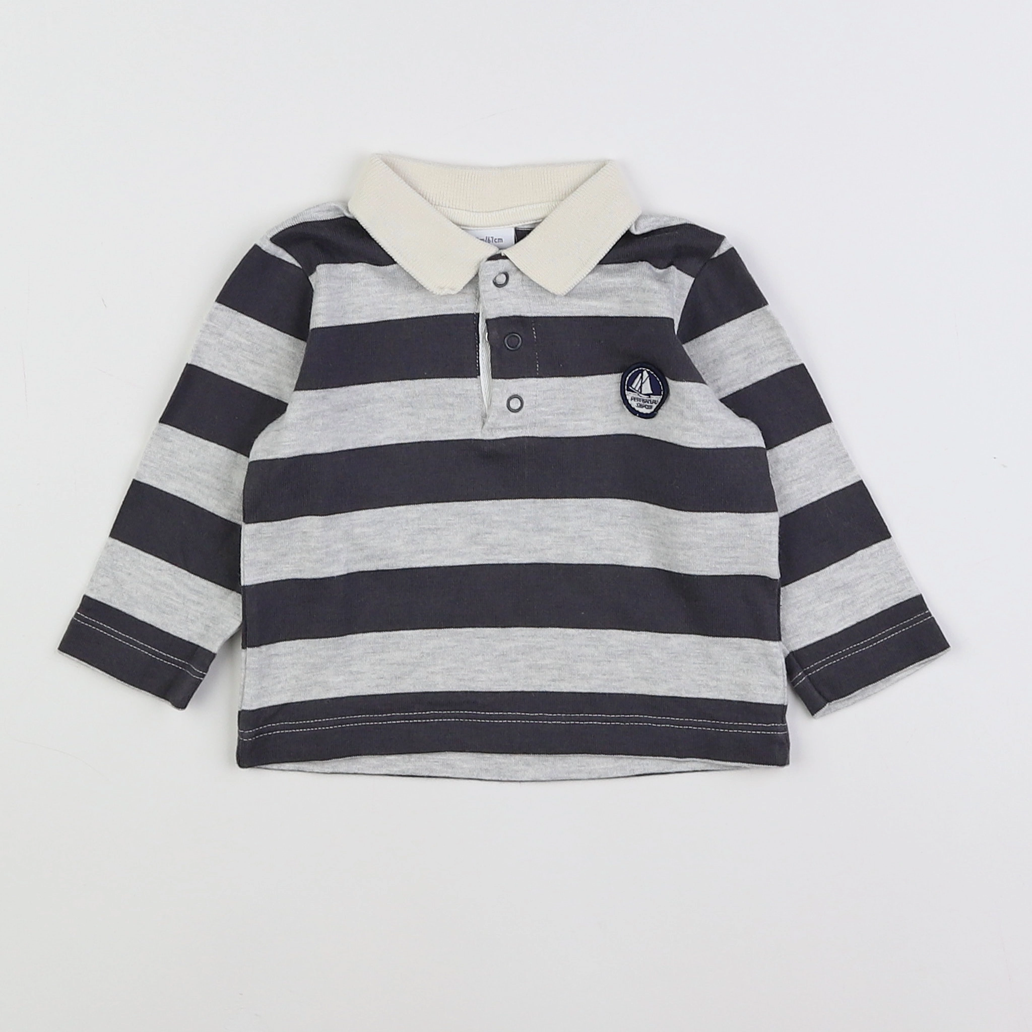 Petit Bateau - polo gris, blanc - 6 mois