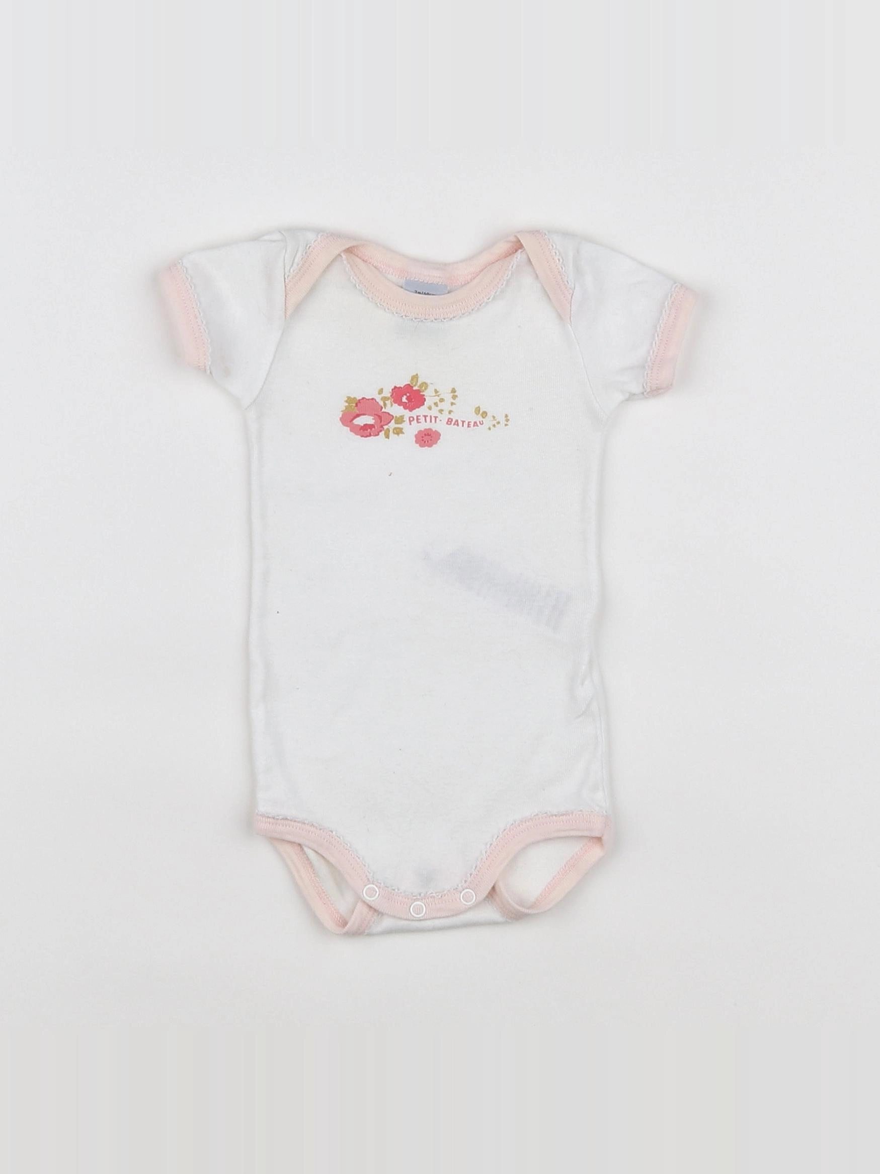 Petit Bateau - body blanc, rose - 3 mois