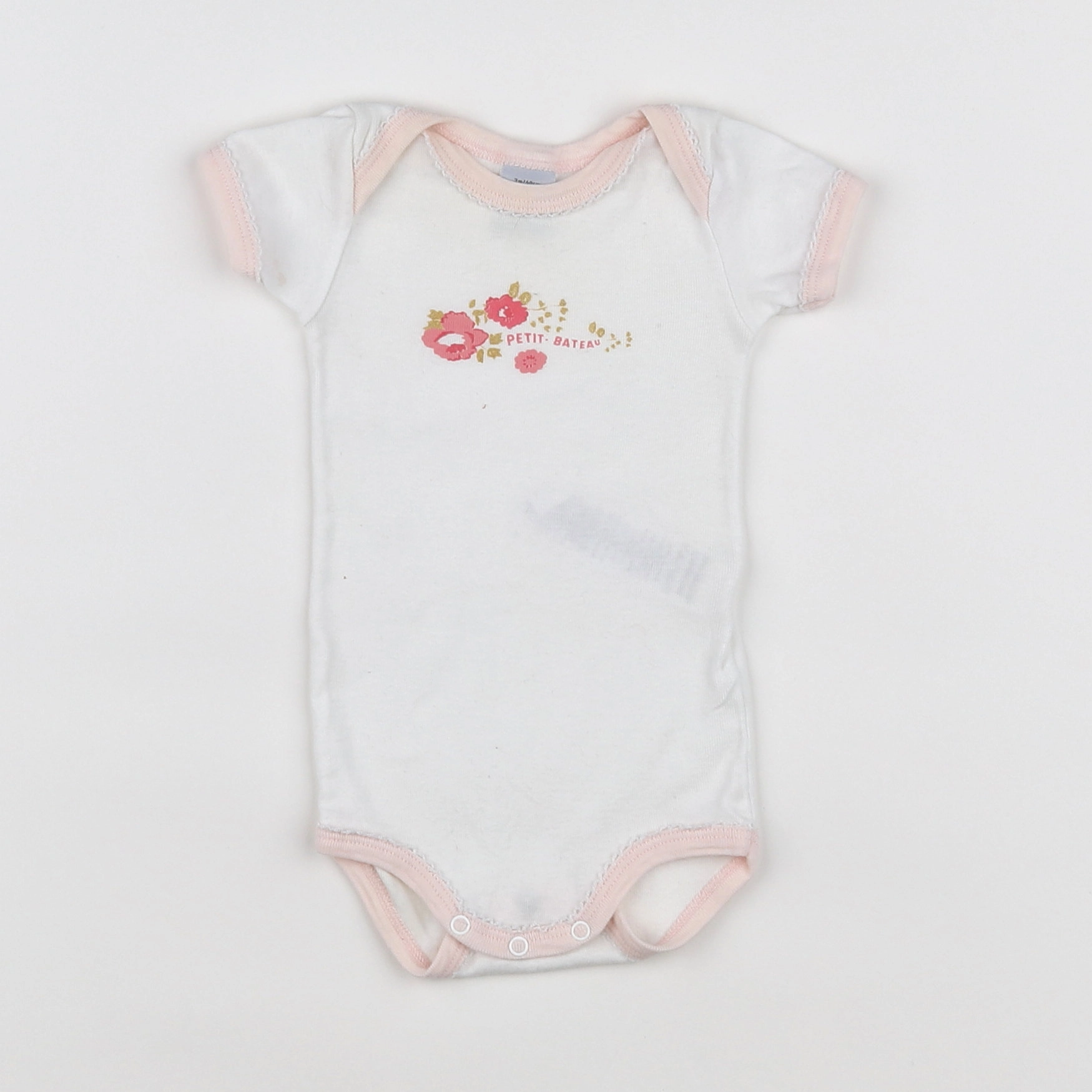 Petit Bateau - body blanc, rose - 3 mois