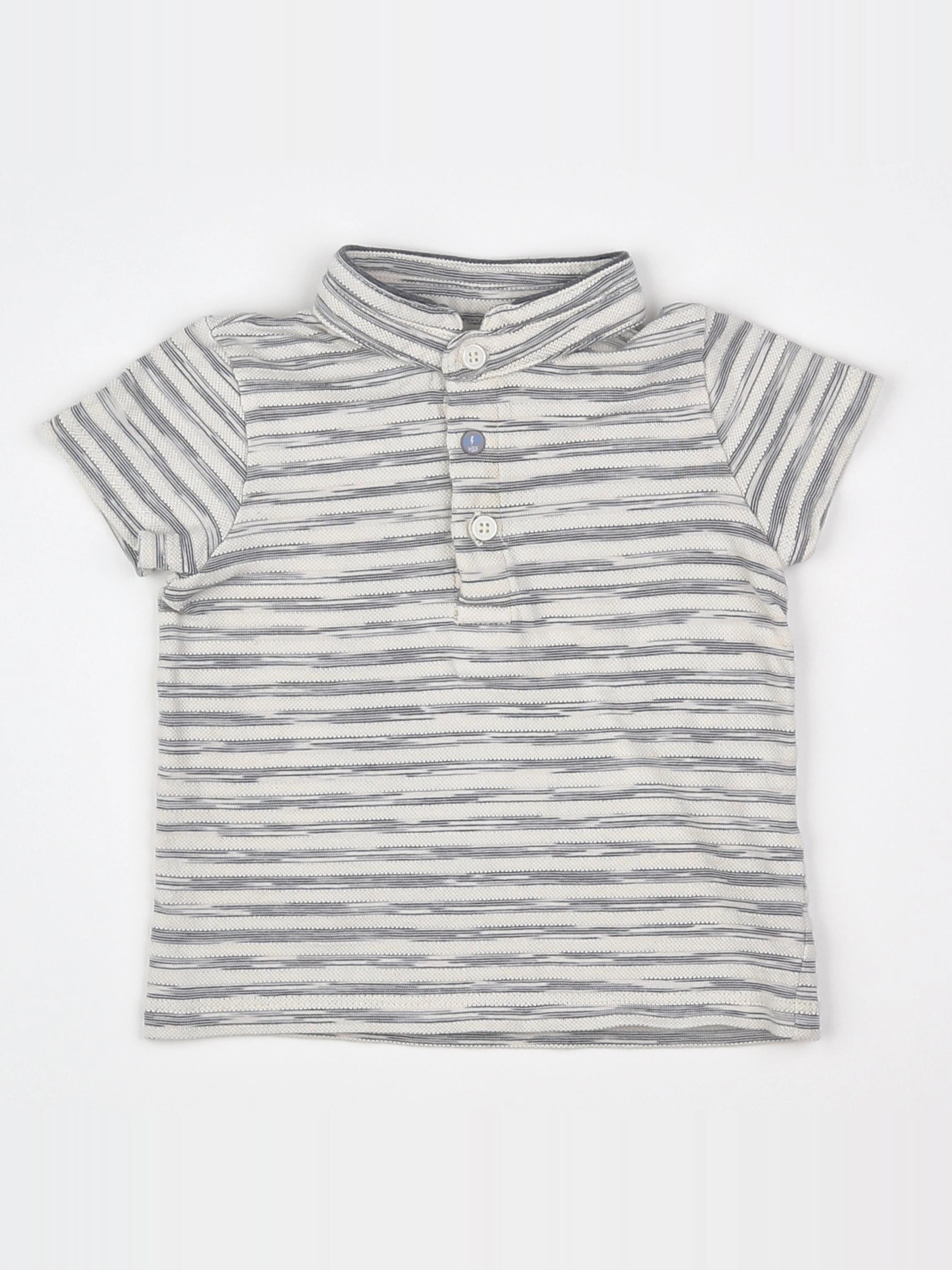 IKKS - polo blanc, gris - 12 mois