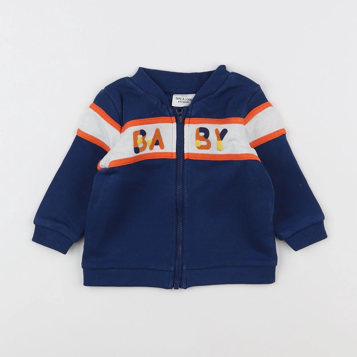 Tape à l'oeil - sweat bleu, orange, jaune - 6 mois