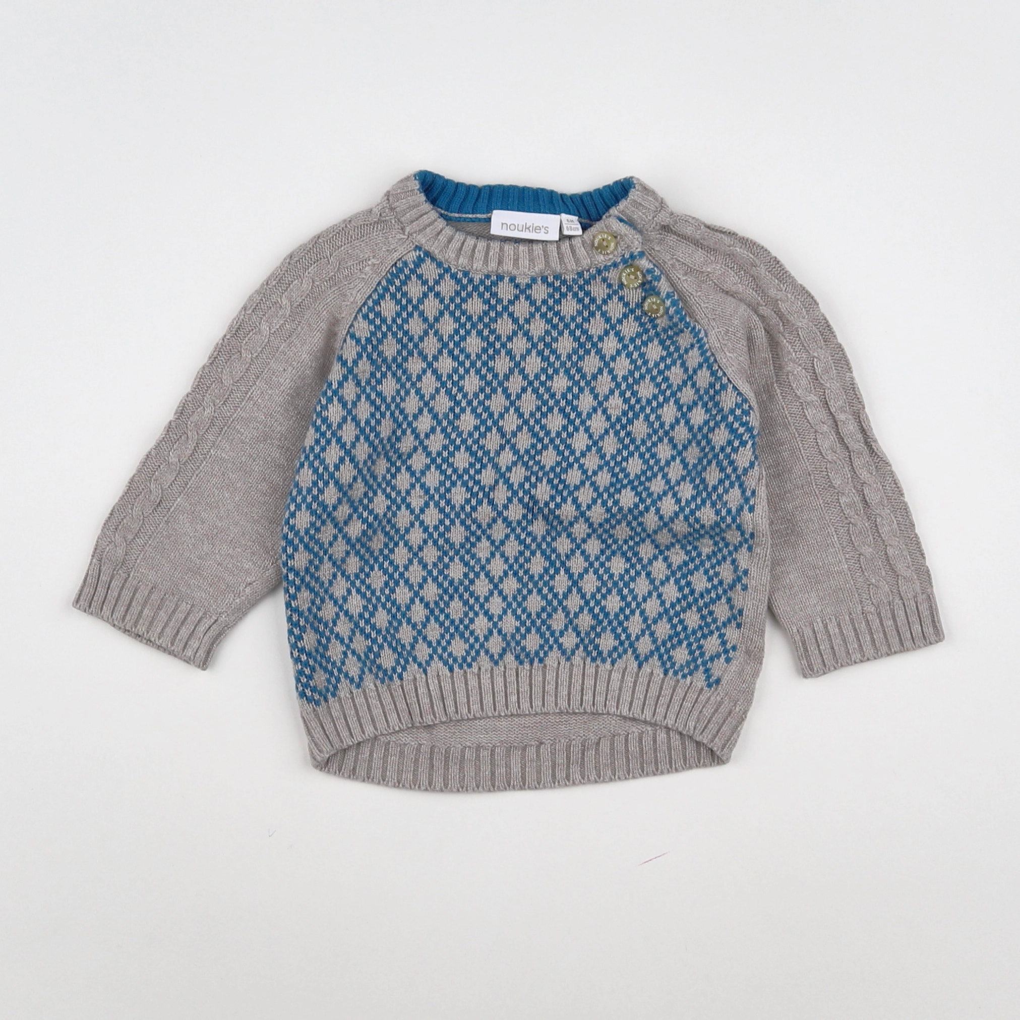 Noukie's - pull bleu, marron - 6 mois