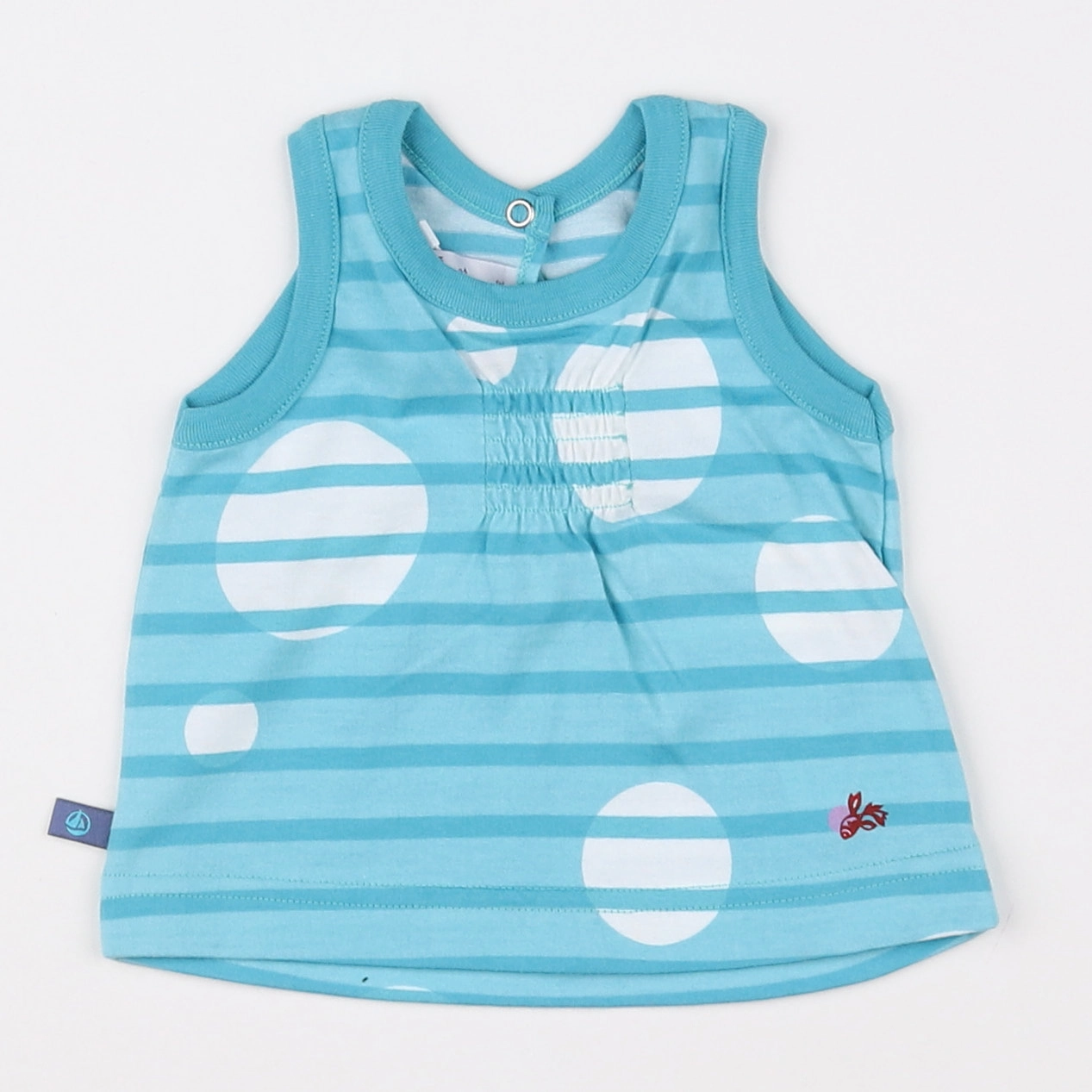 Petit Bateau - débardeur bleu, blanc (état neuf) - 3 mois