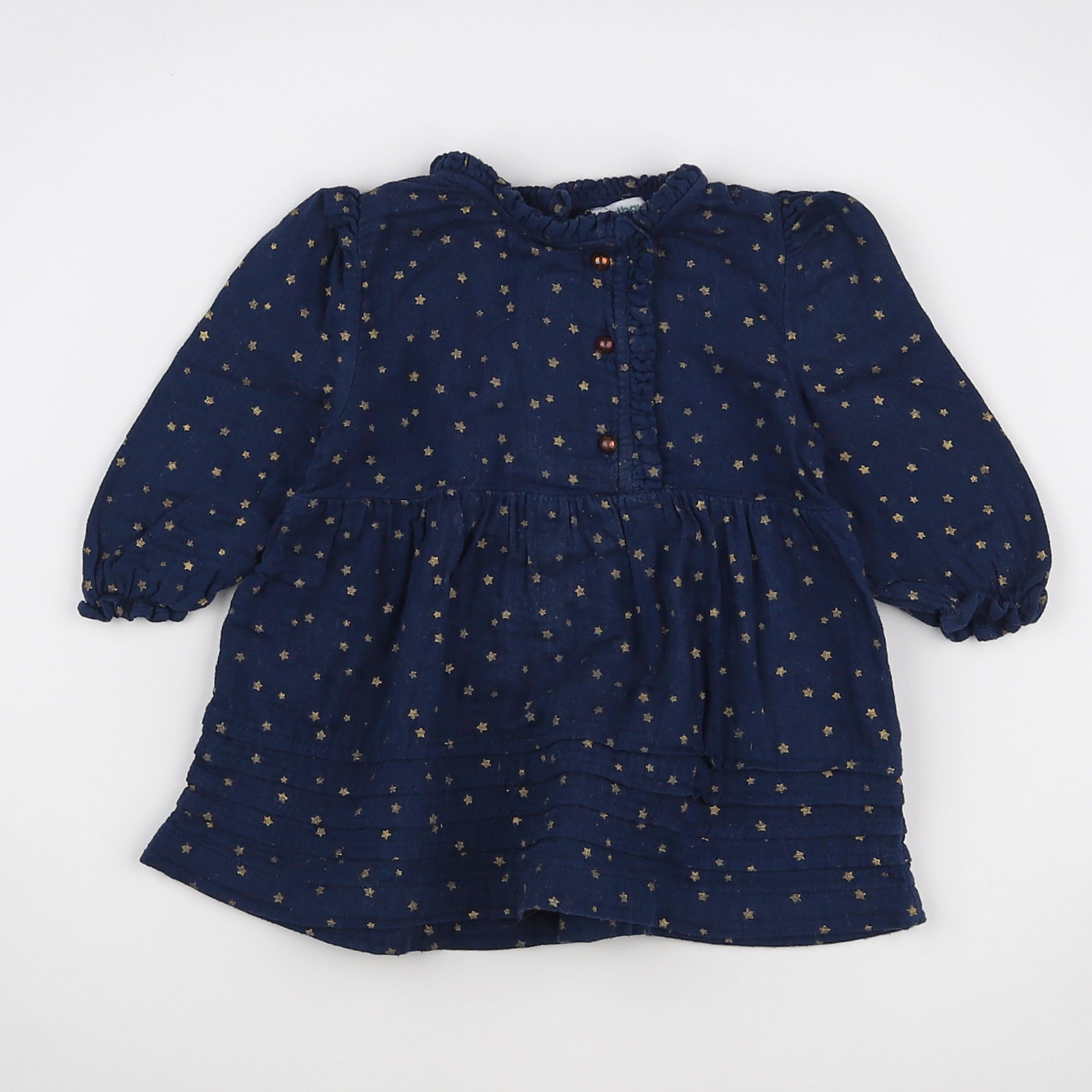 Vertbaudet - robe bleu, or - 9 mois