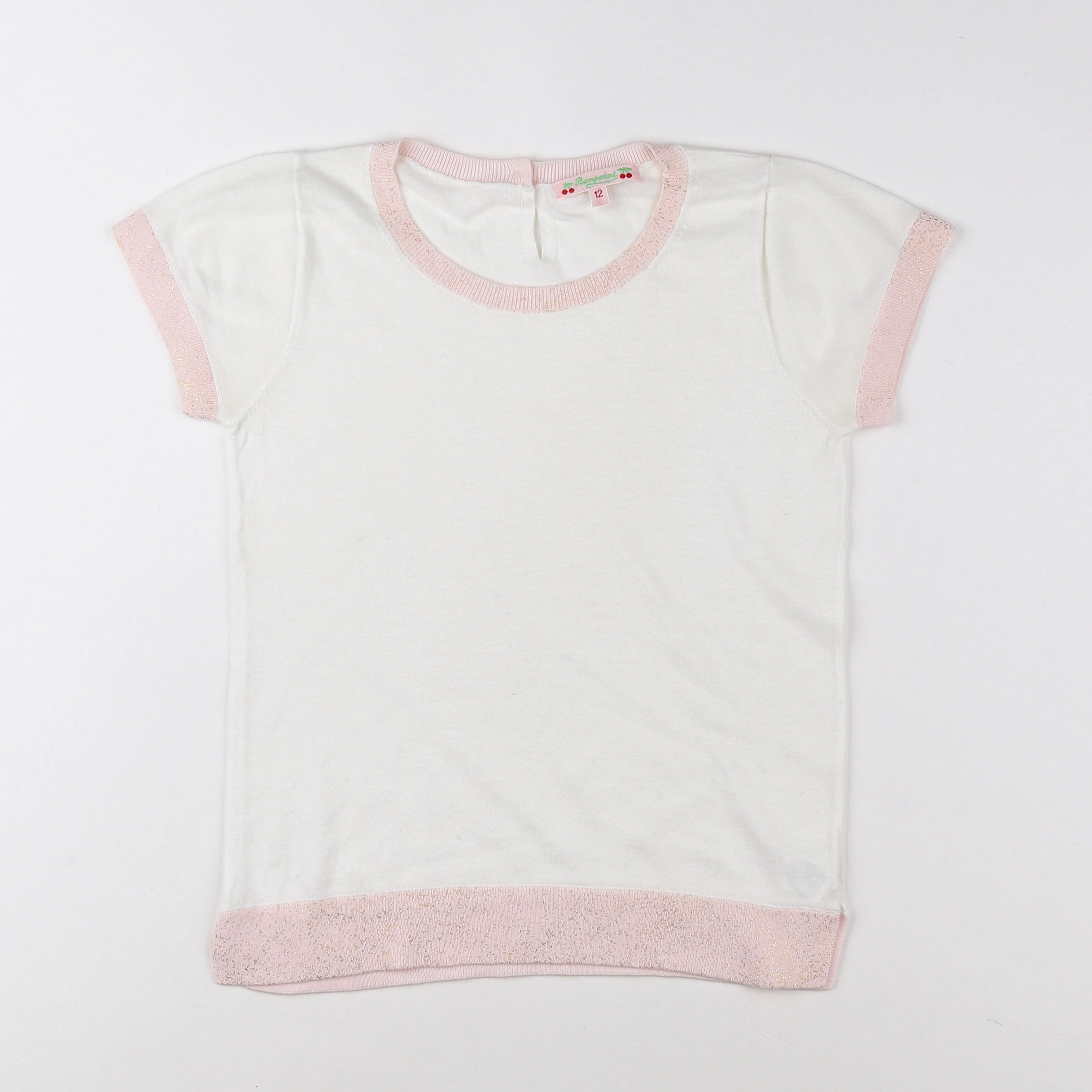 Bonpoint - pull blanc, rose - 12 ans