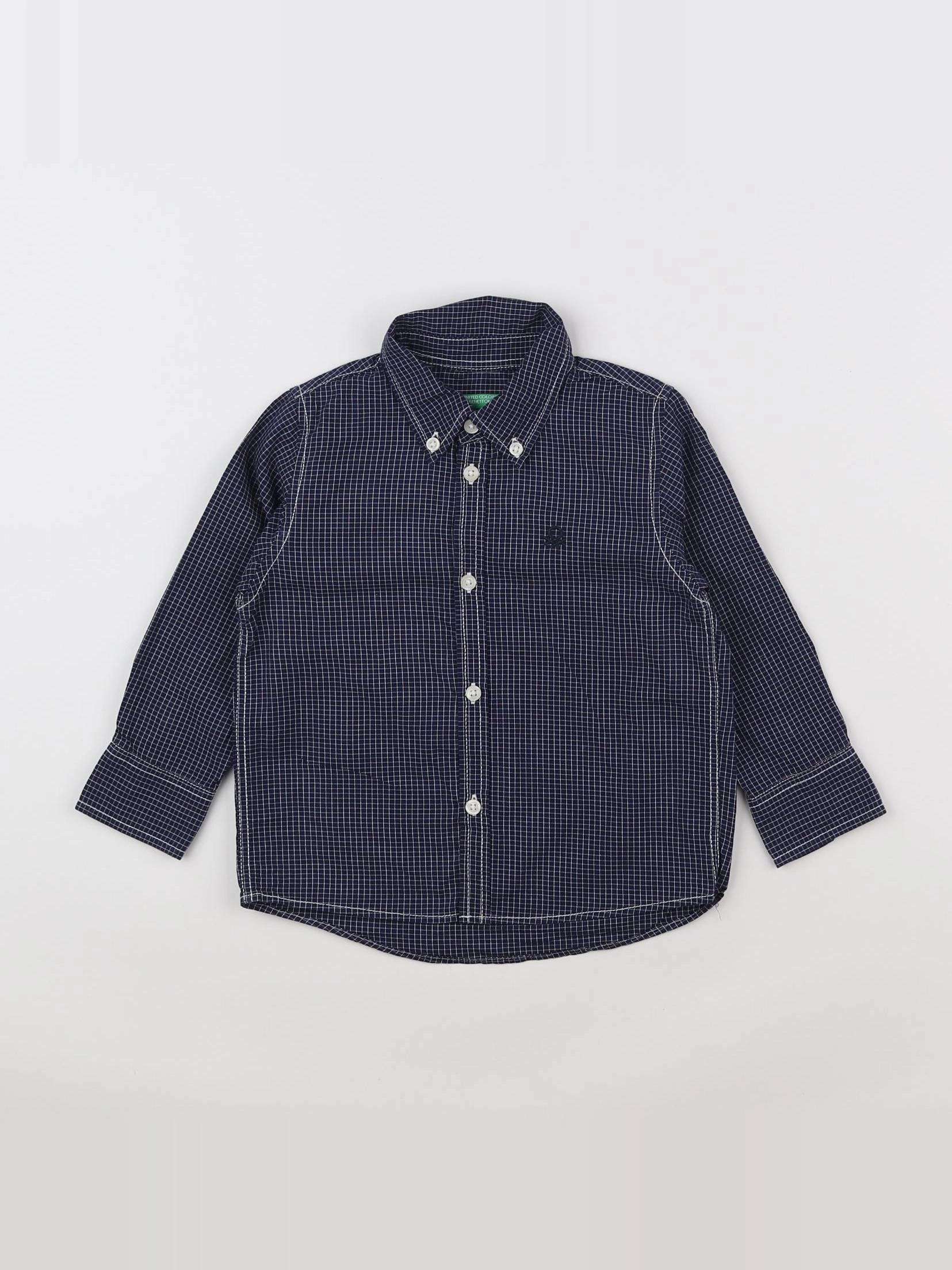 Benetton - chemise bleu, blanc - 2 ans