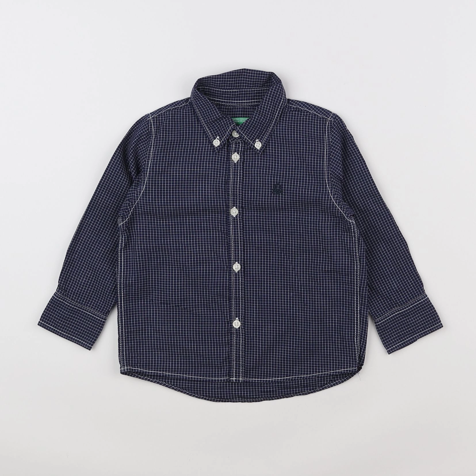 Benetton - chemise bleu, blanc - 2 ans