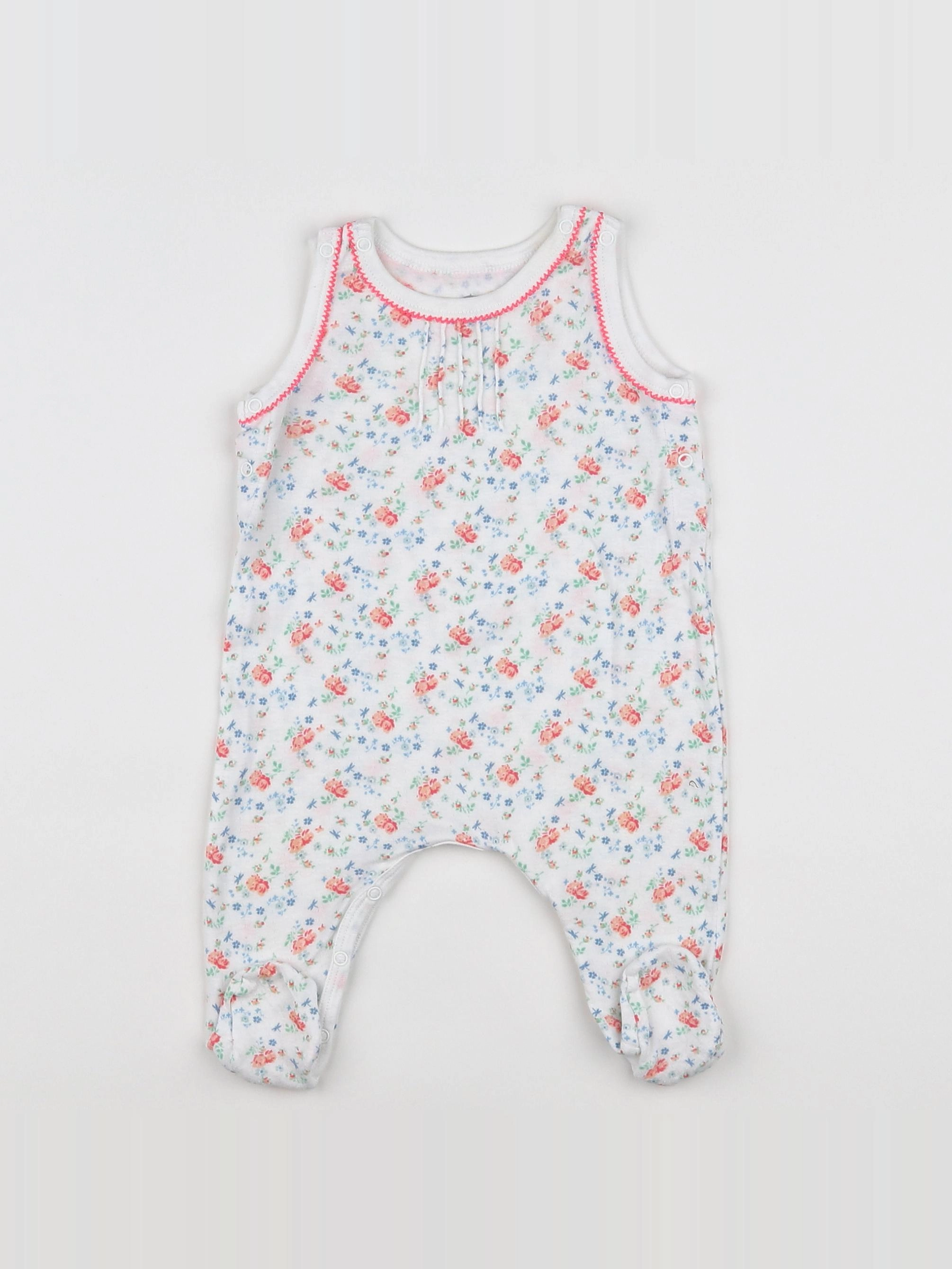 Petit Bateau - pyjama coton blanc, rose - 3 mois