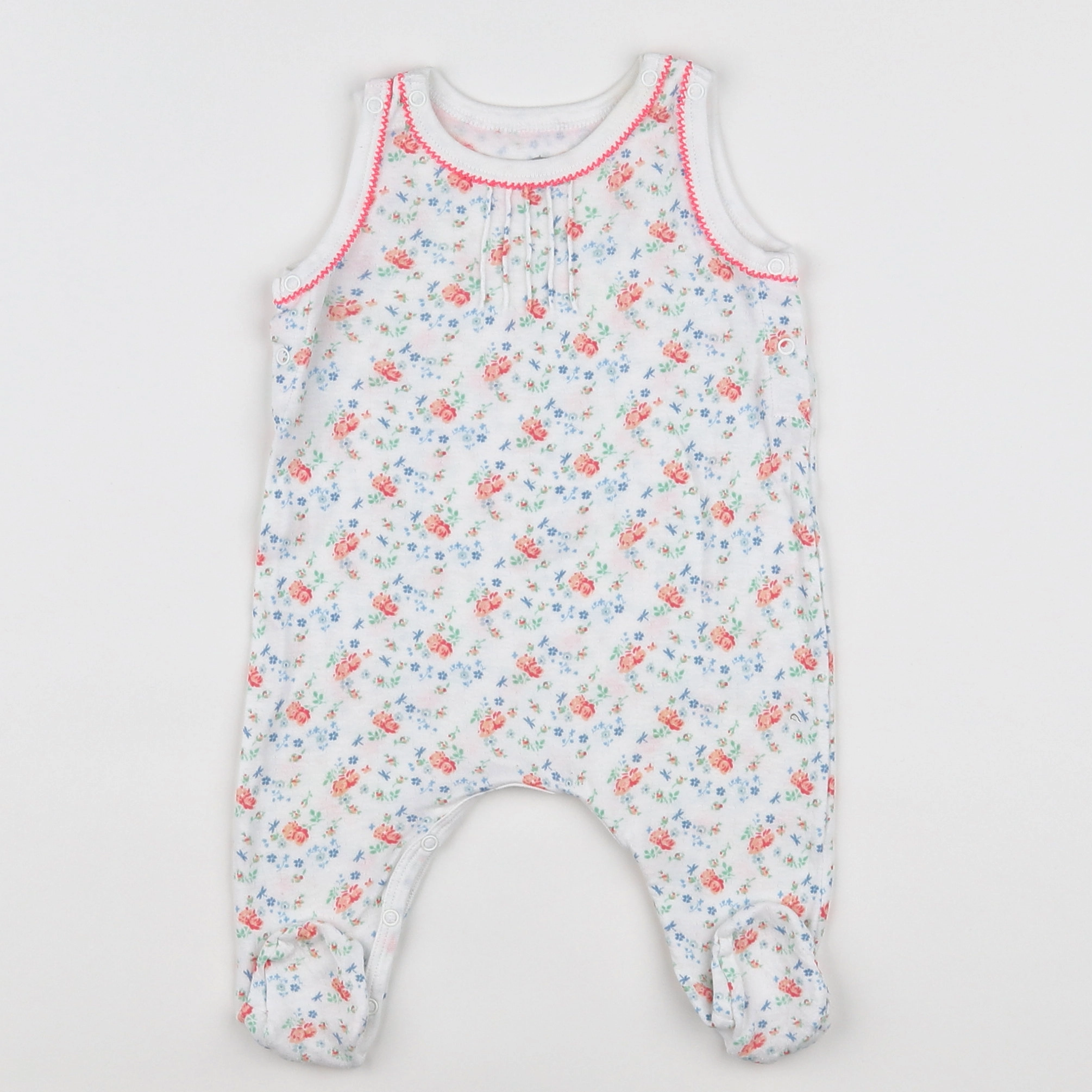 Petit Bateau - pyjama coton blanc, rose - 3 mois