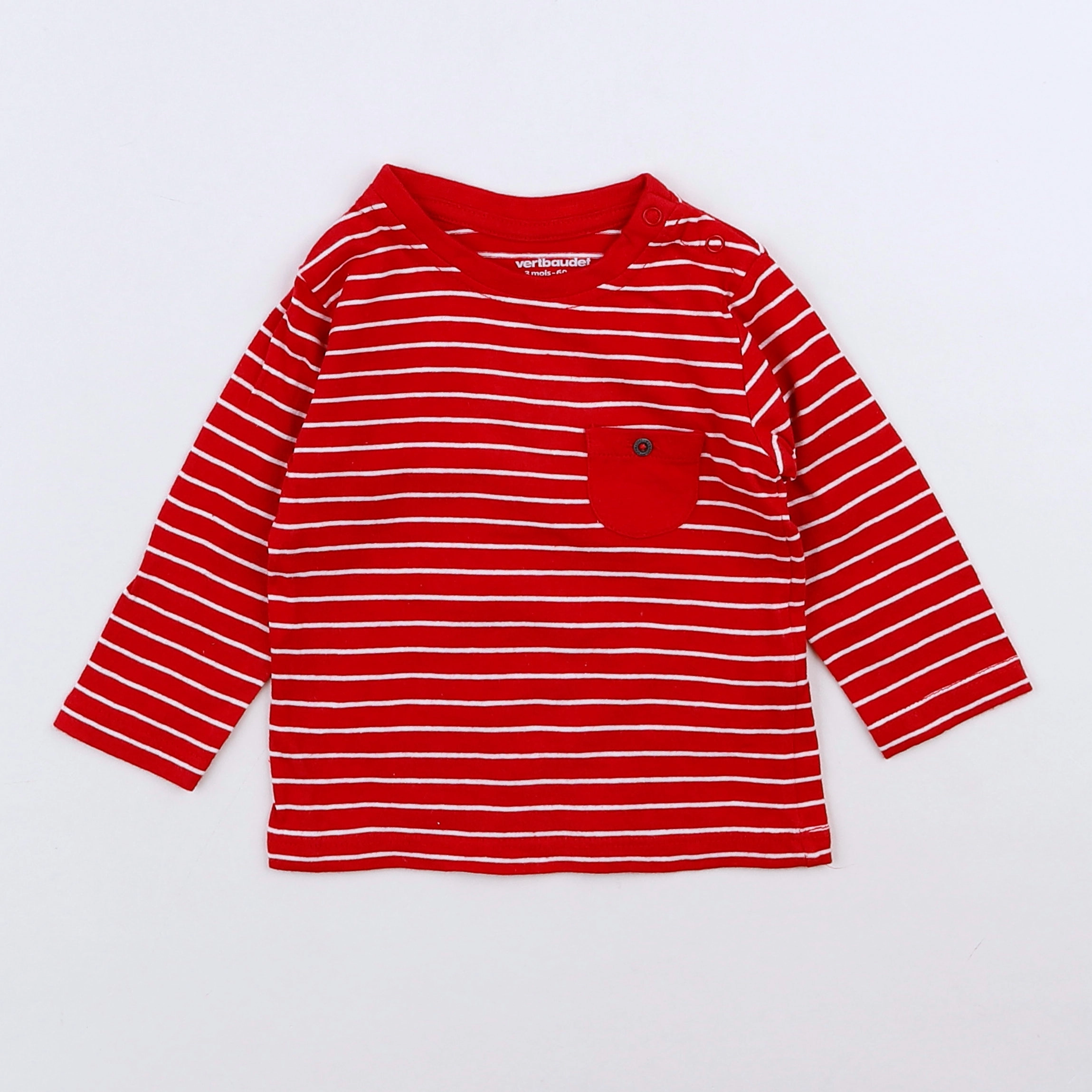 Vertbaudet - tee-shirt blanc, rouge - 3 mois