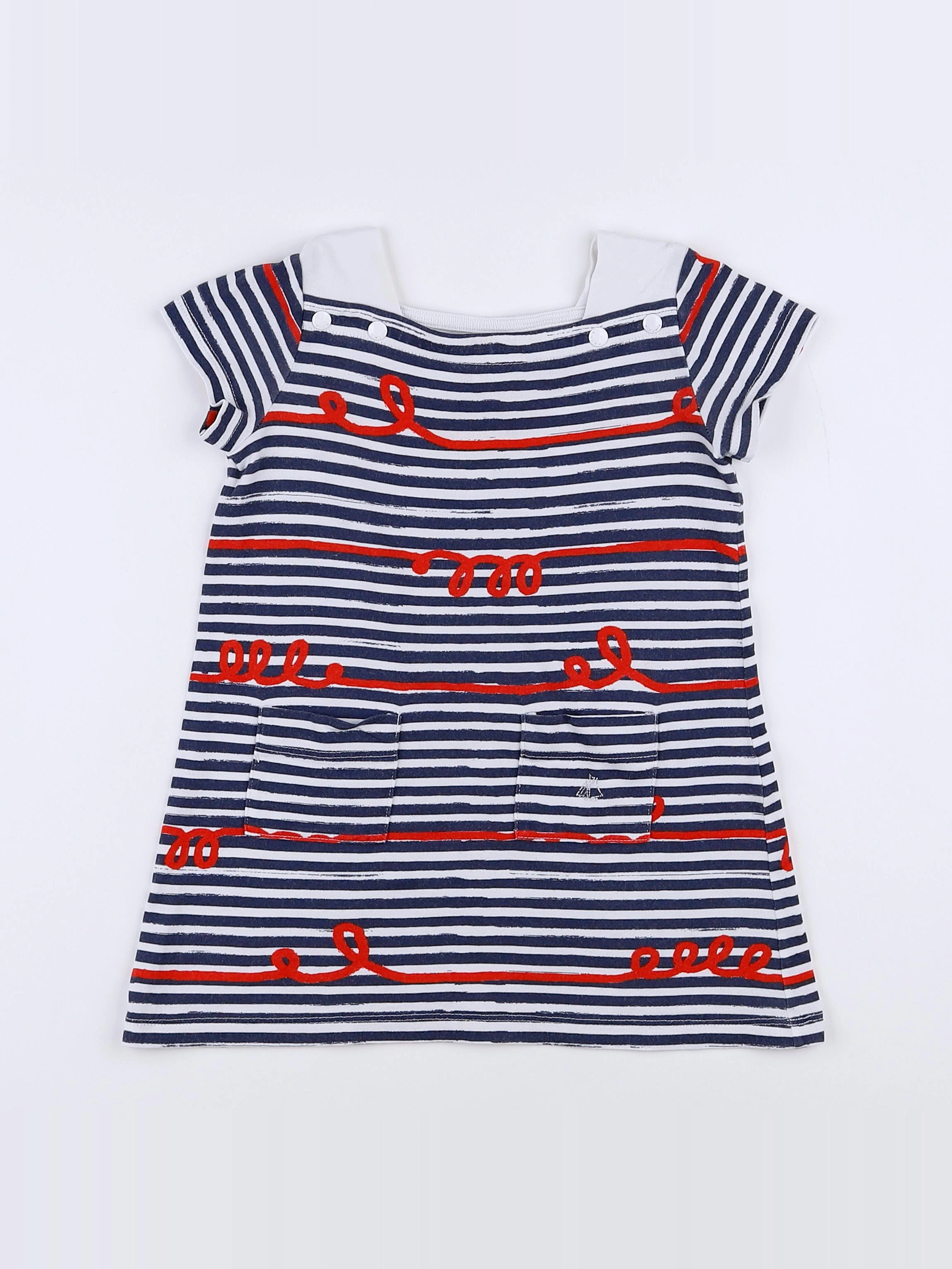 Petit Bateau - robe bleu, blanc - 18 mois