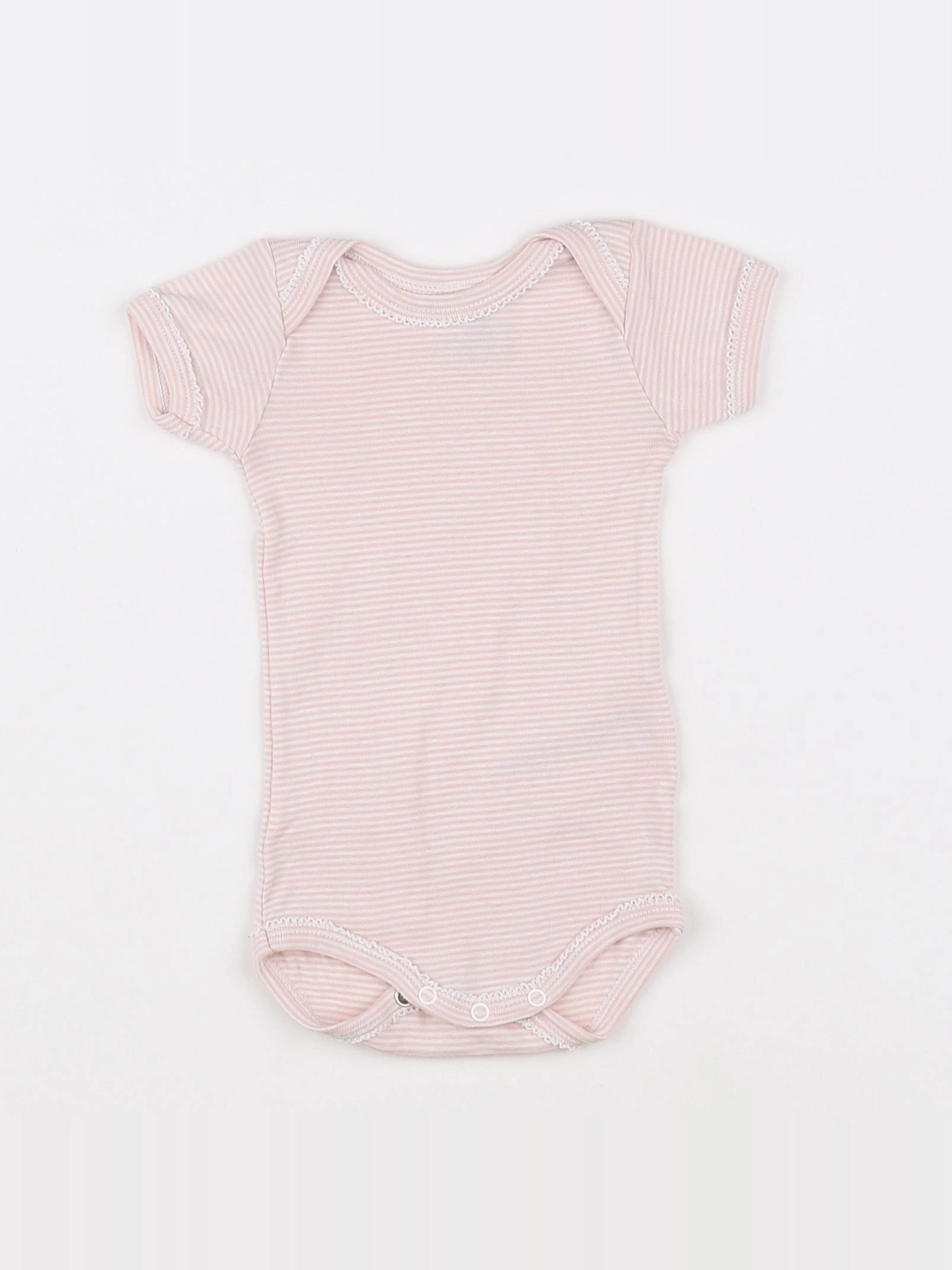 Petit Bateau - body blanc, rose - 3 mois