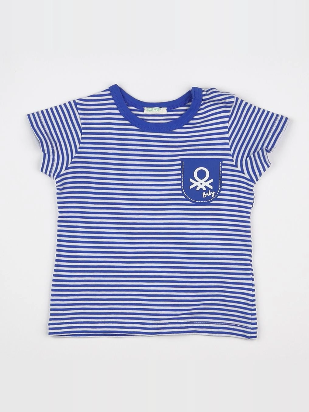 Benetton - tee-shirt blanc, bleu - 6 mois