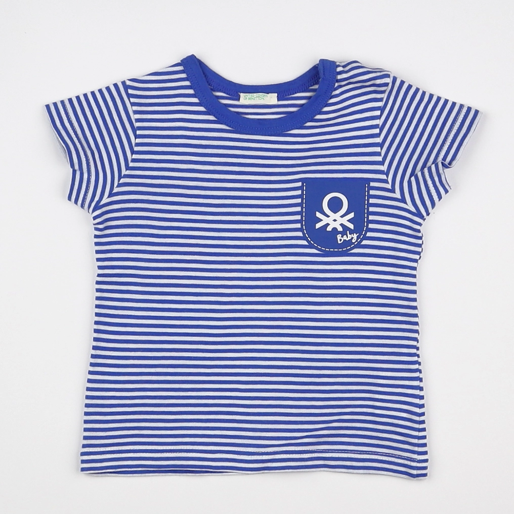 Benetton - tee-shirt blanc, bleu - 6 mois