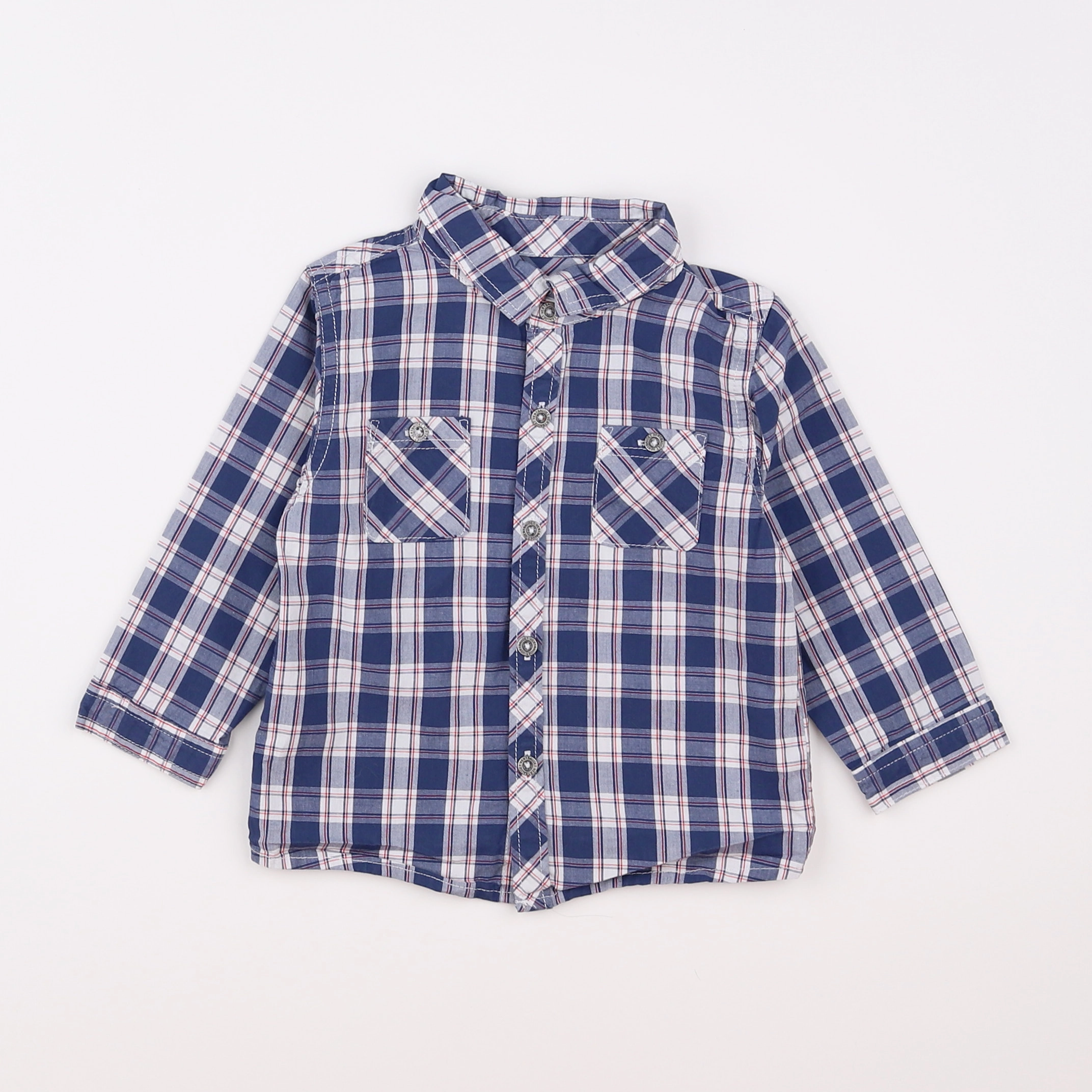 Vertbaudet - chemise bleu, blanc - 12 mois