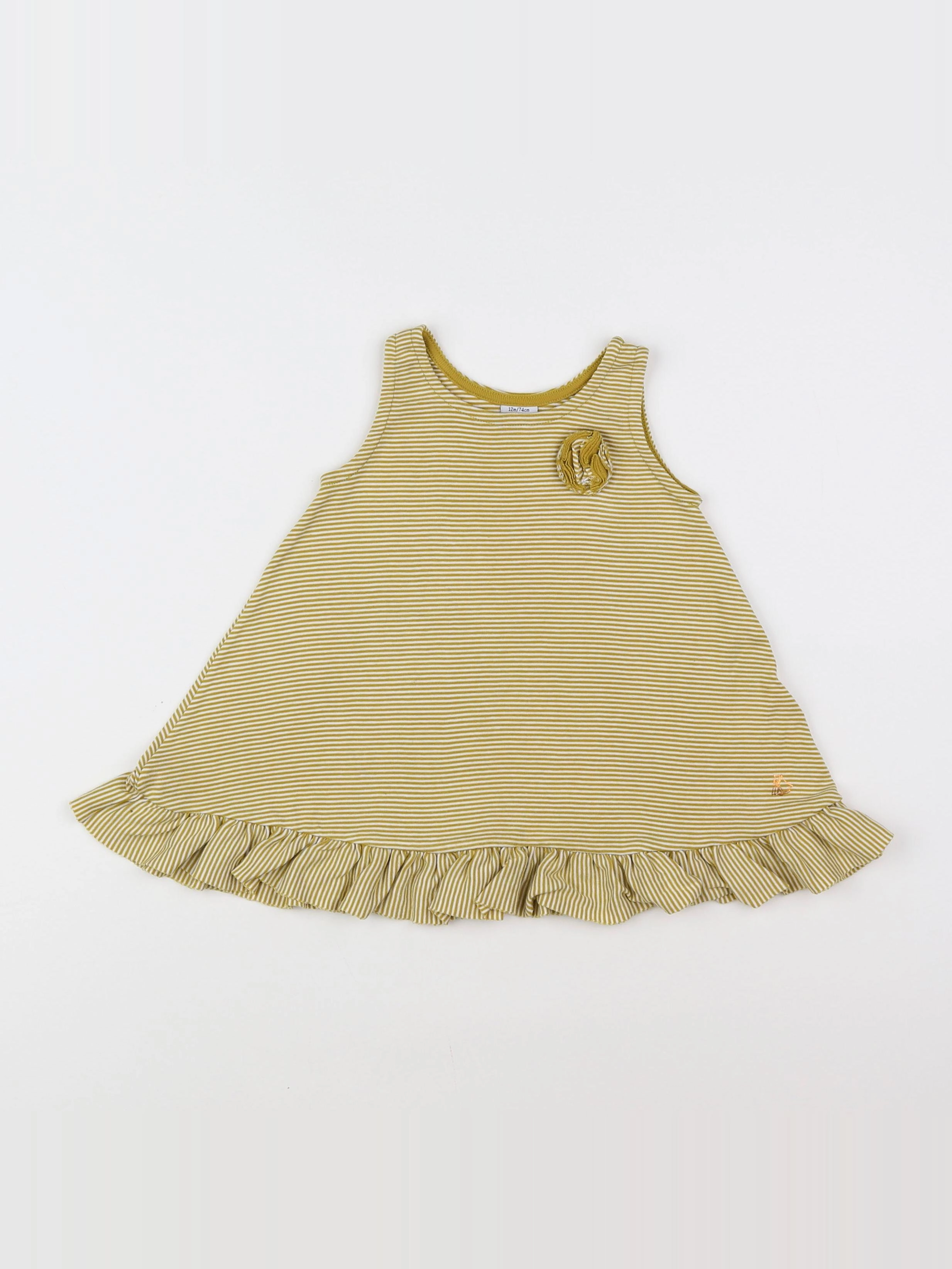 Petit Bateau - robe jaune, blanc - 12 mois