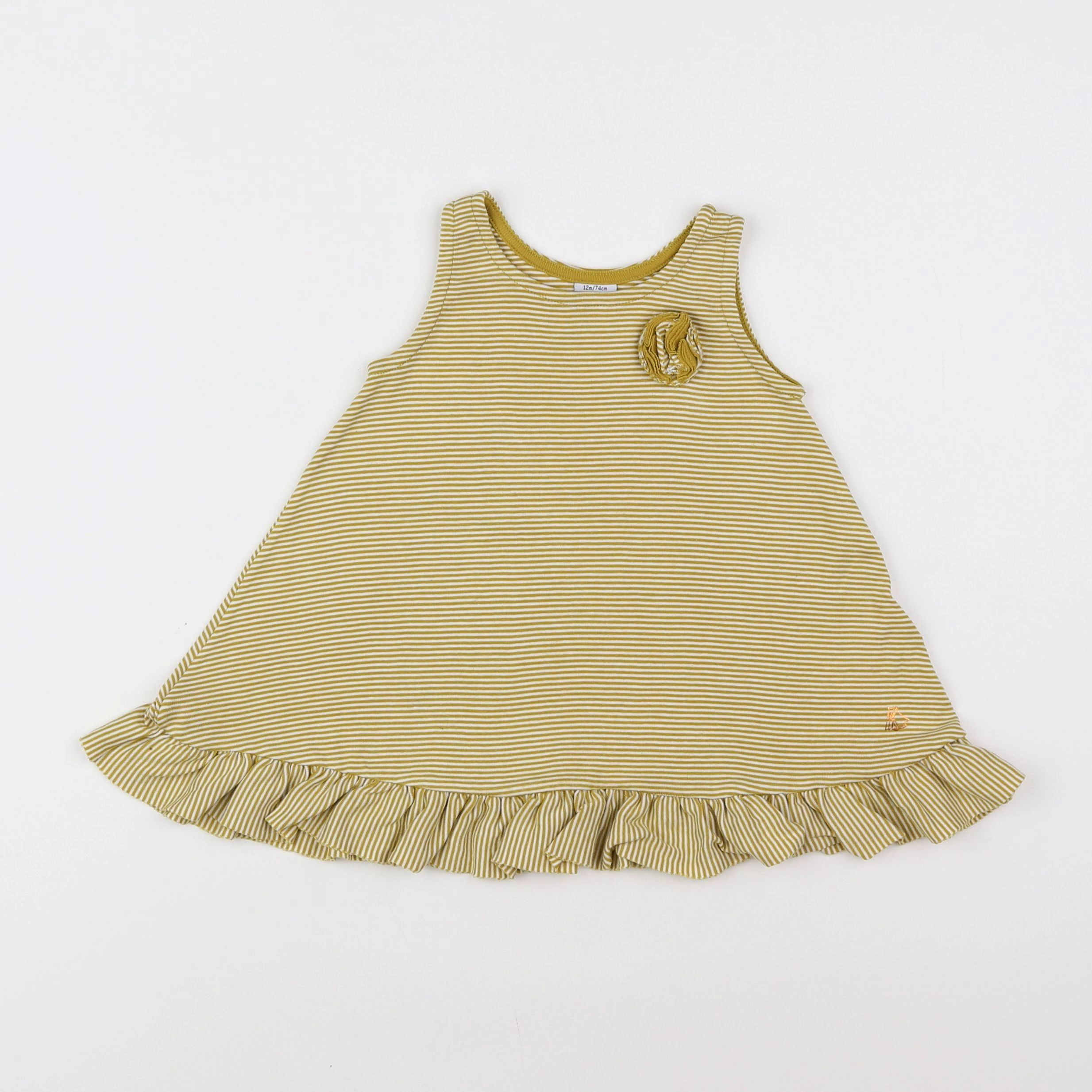 Petit Bateau - robe jaune, blanc - 12 mois