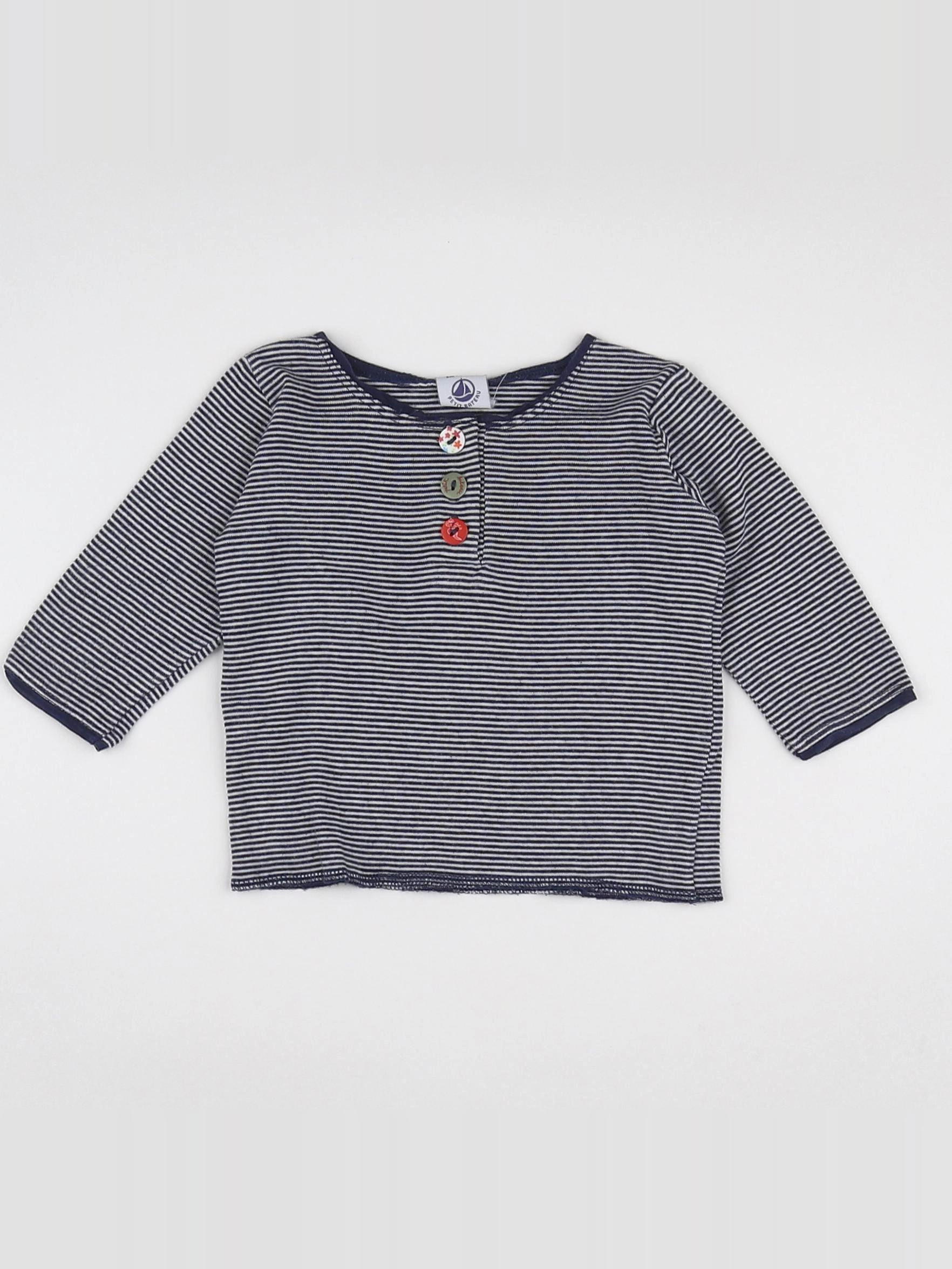 Petit Bateau - tee-shirt blanc, bleu - 6 mois