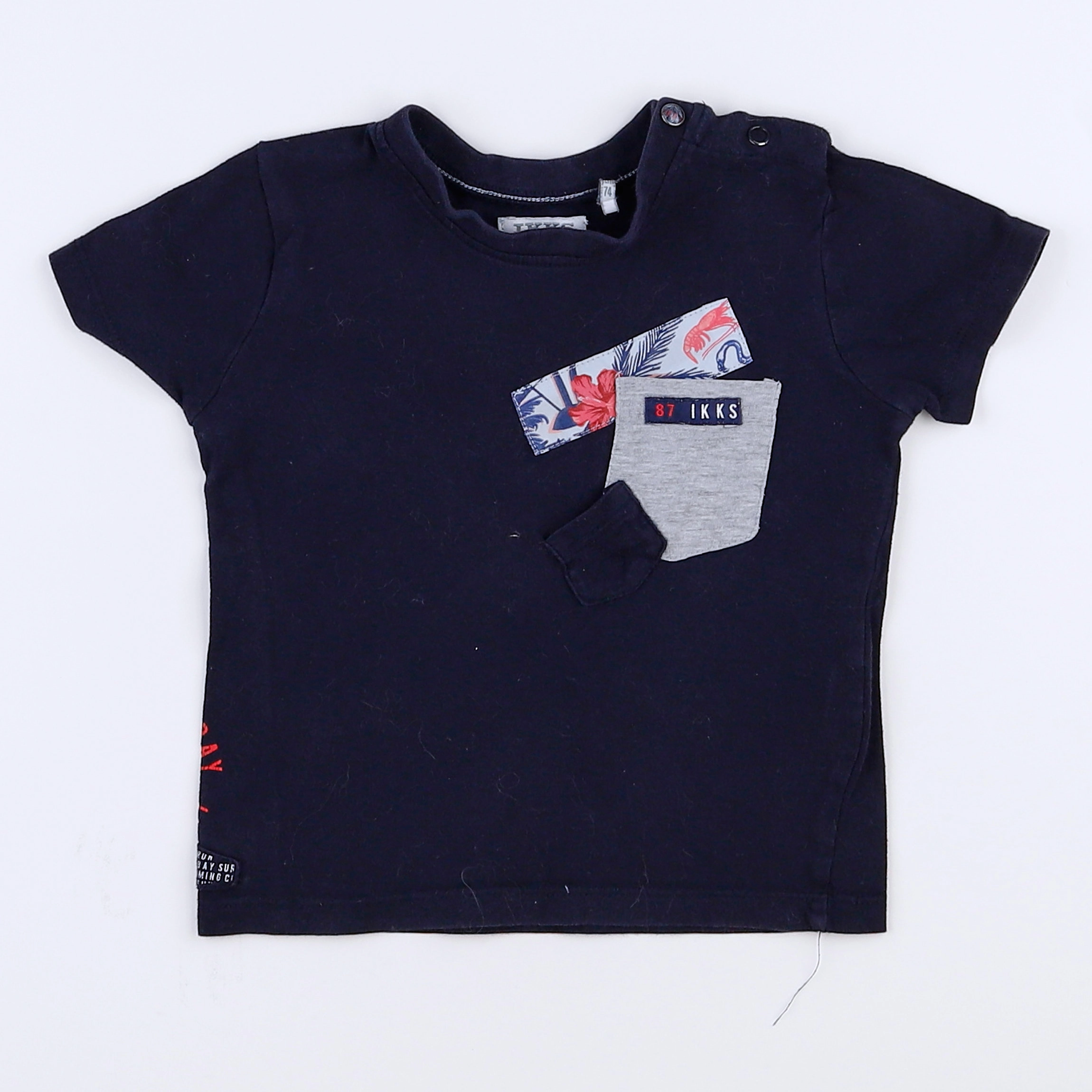 IKKS - tee-shirt bleu, rose - 12 mois