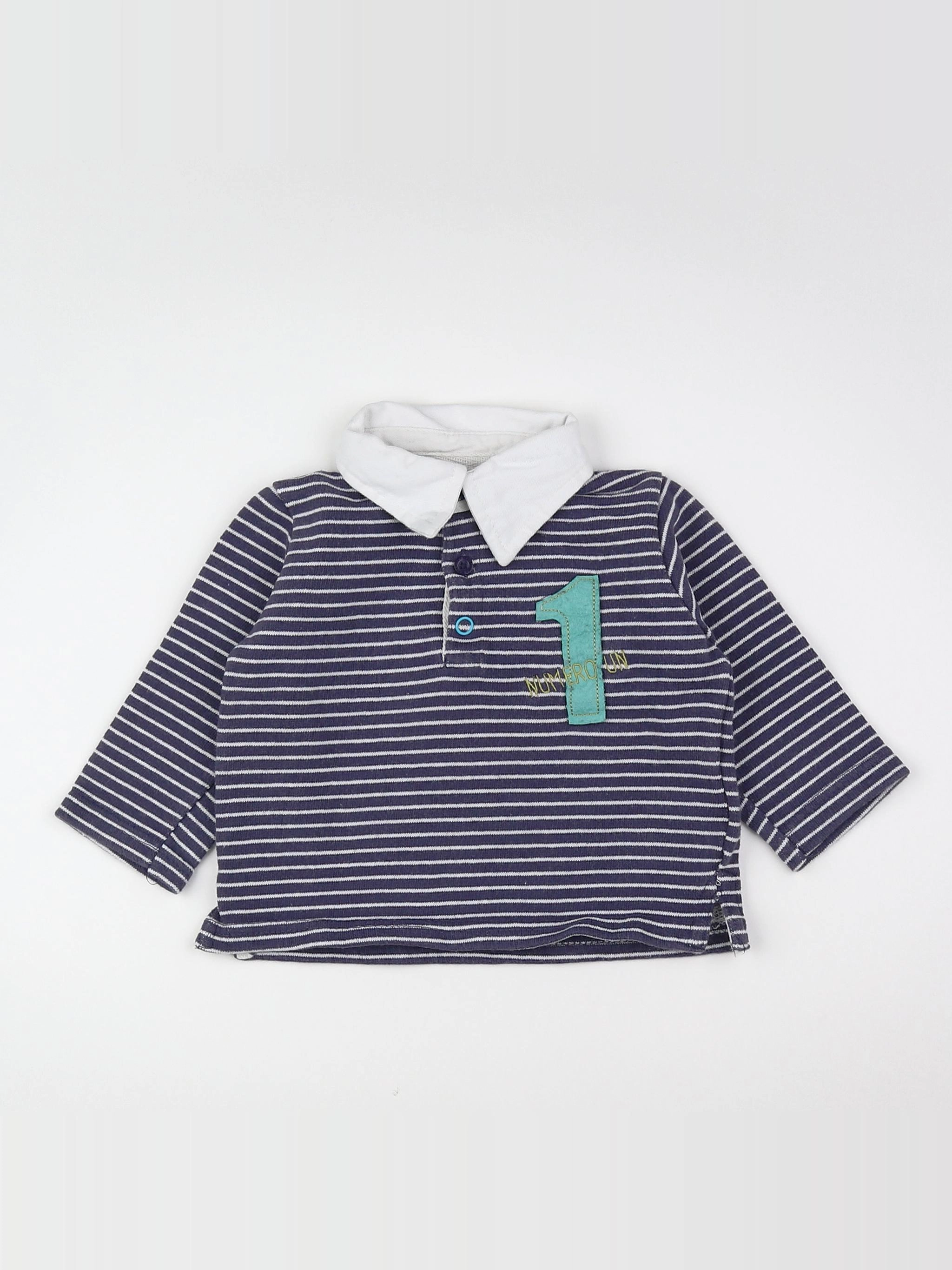 Vertbaudet - polo gris, blanc - 9 mois