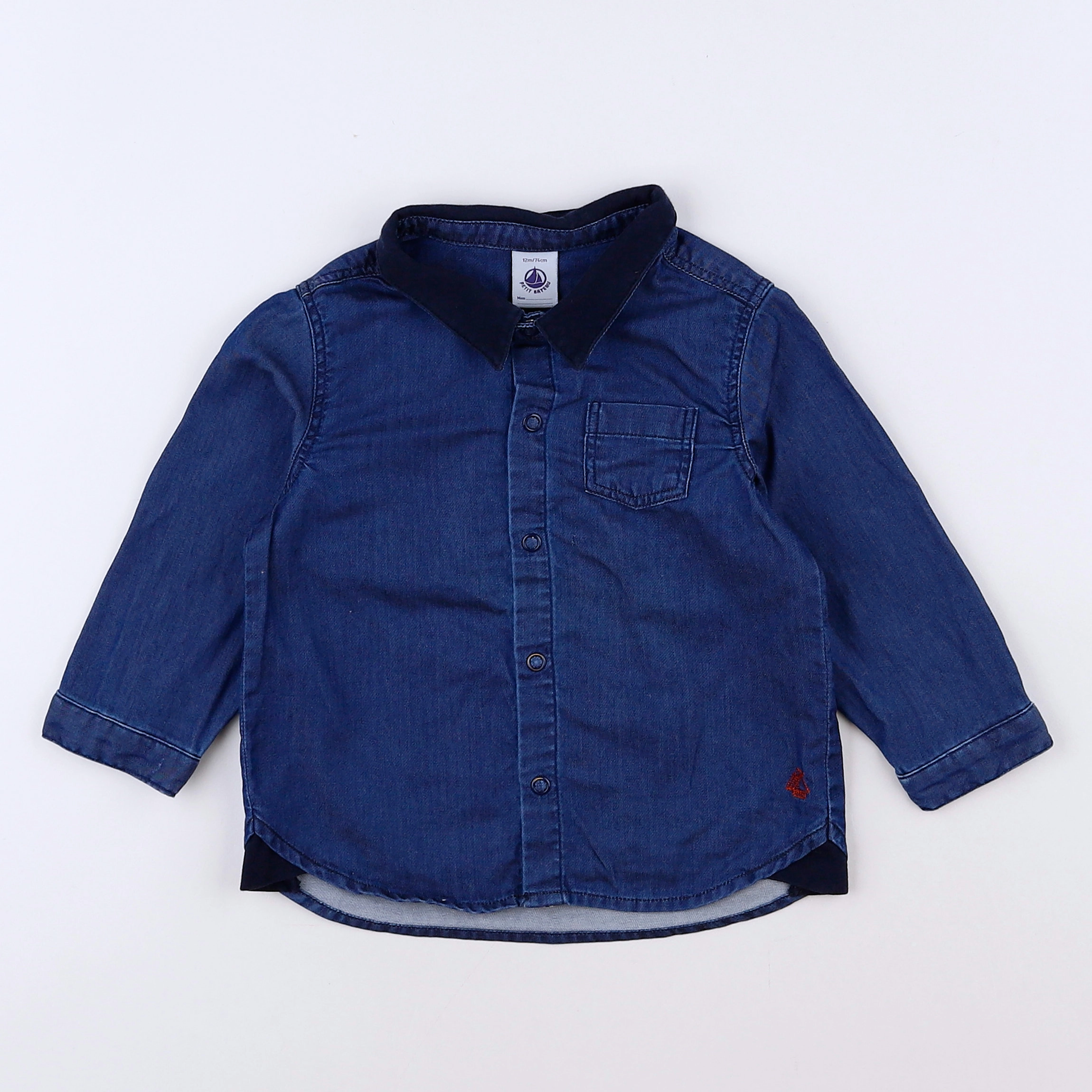 Petit Bateau - chemise bleu - 12 mois