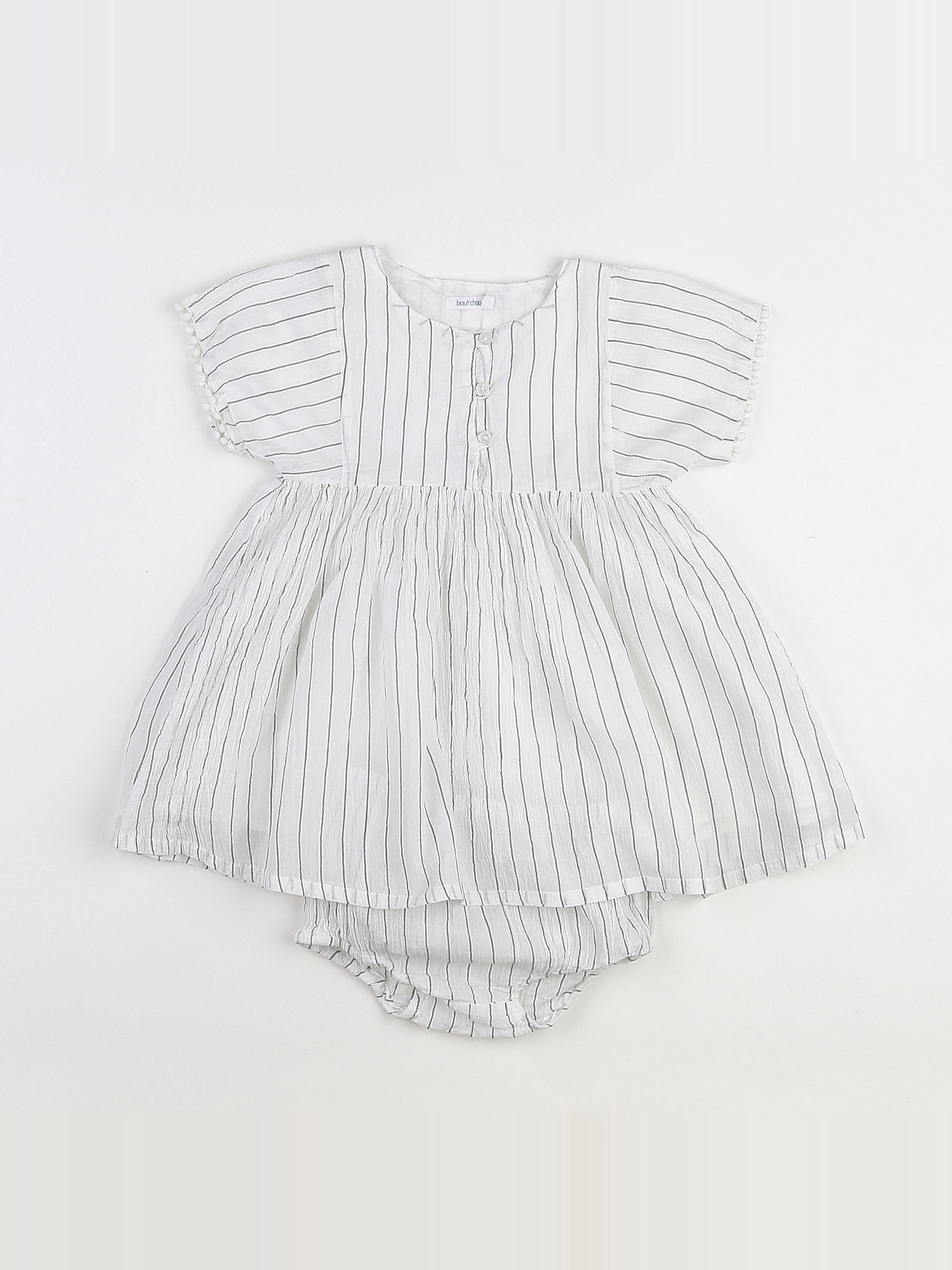 Boutchou - robe blanc, bleu - 12 mois
