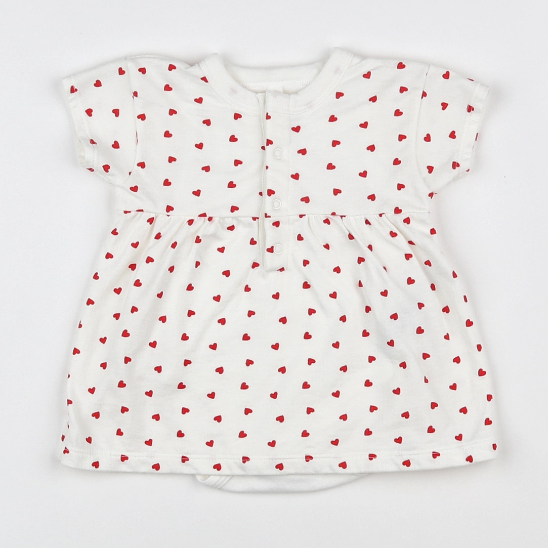 Petit Bateau - robe blanc, rouge - 3 mois