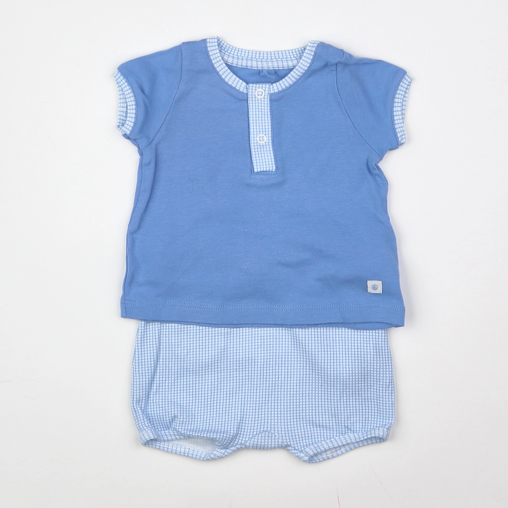 Petit Bateau - ensemble bleu, blanc - 3 mois