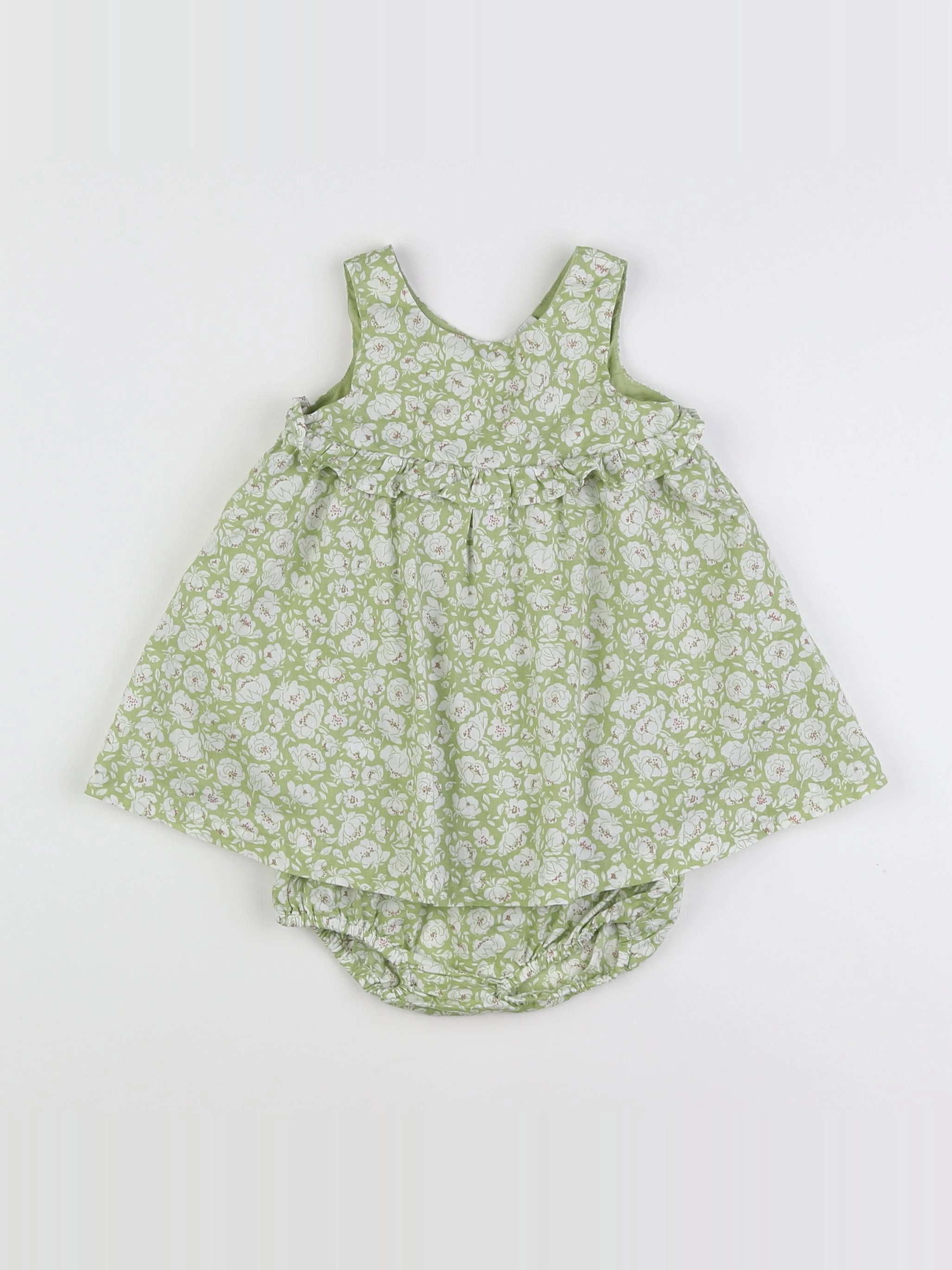 Boutchou - robe vert, blanc - 6 mois