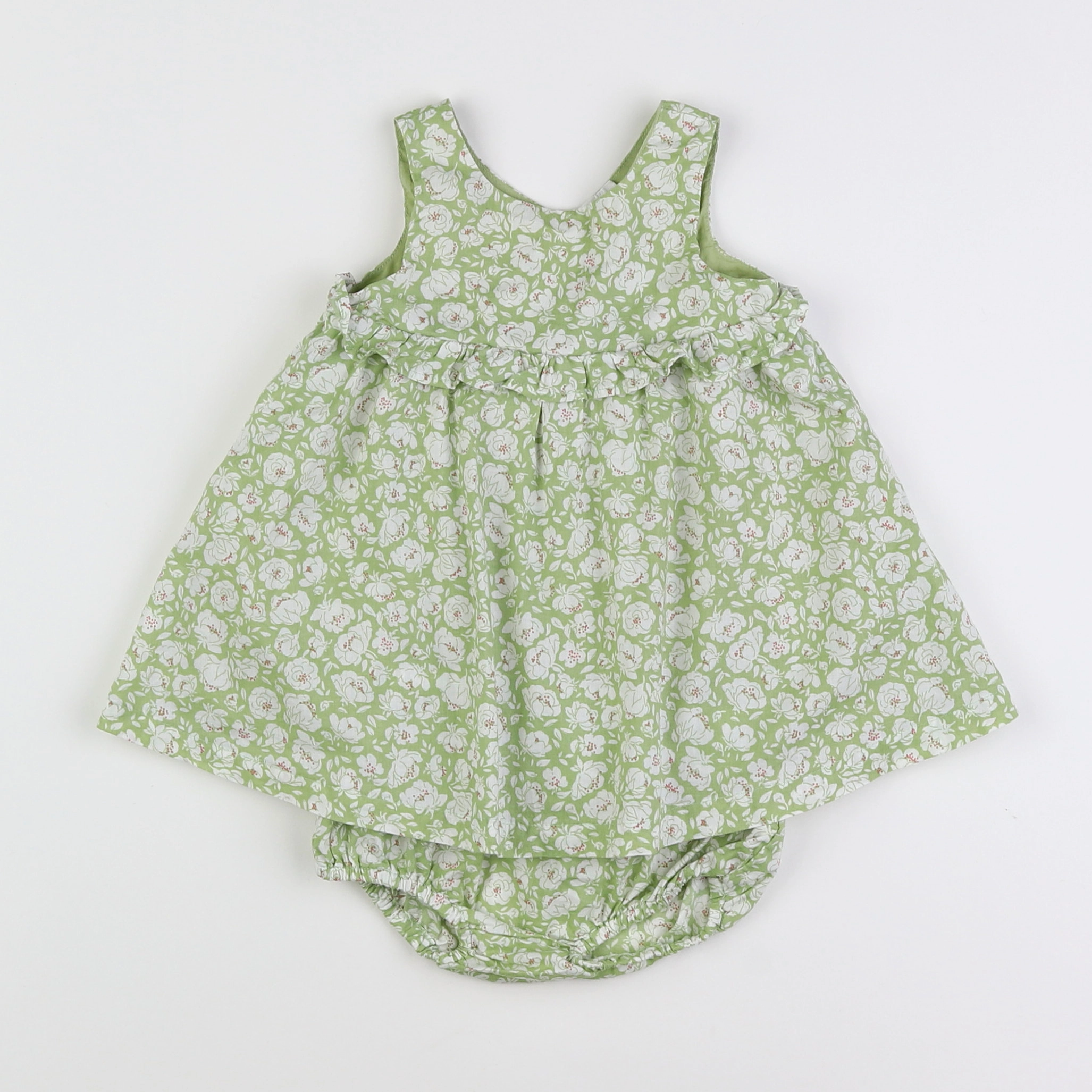 Boutchou - robe vert, blanc - 6 mois