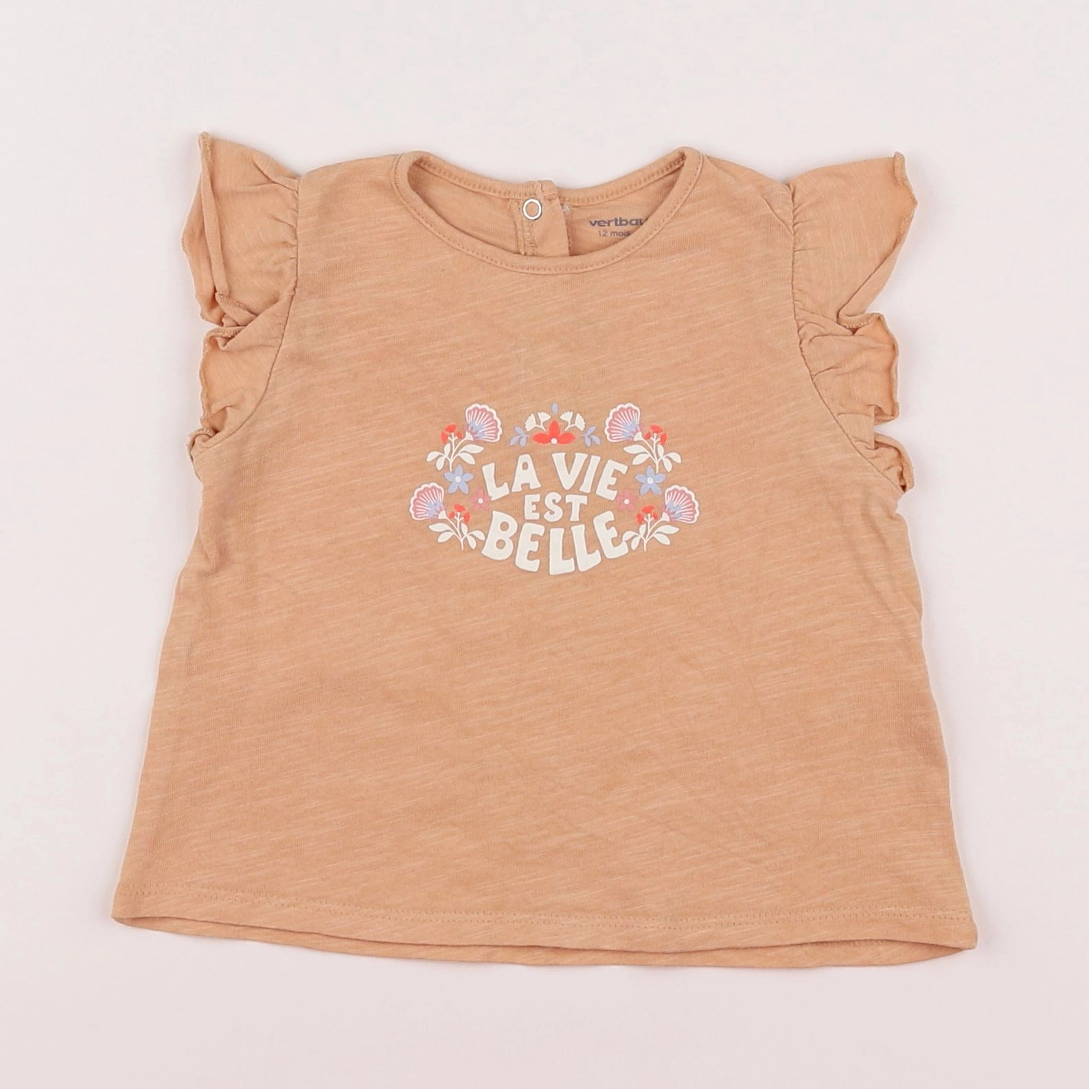 Vertbaudet - tee-shirt marron, orange - 12 mois
