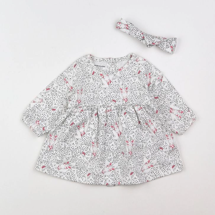 Vertbaudet - robe blanc, gris, rose - 3 mois