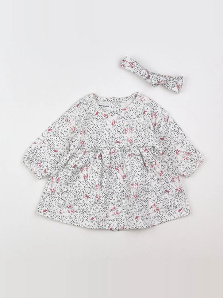 Vertbaudet - robe blanc, gris, rose - 3 mois