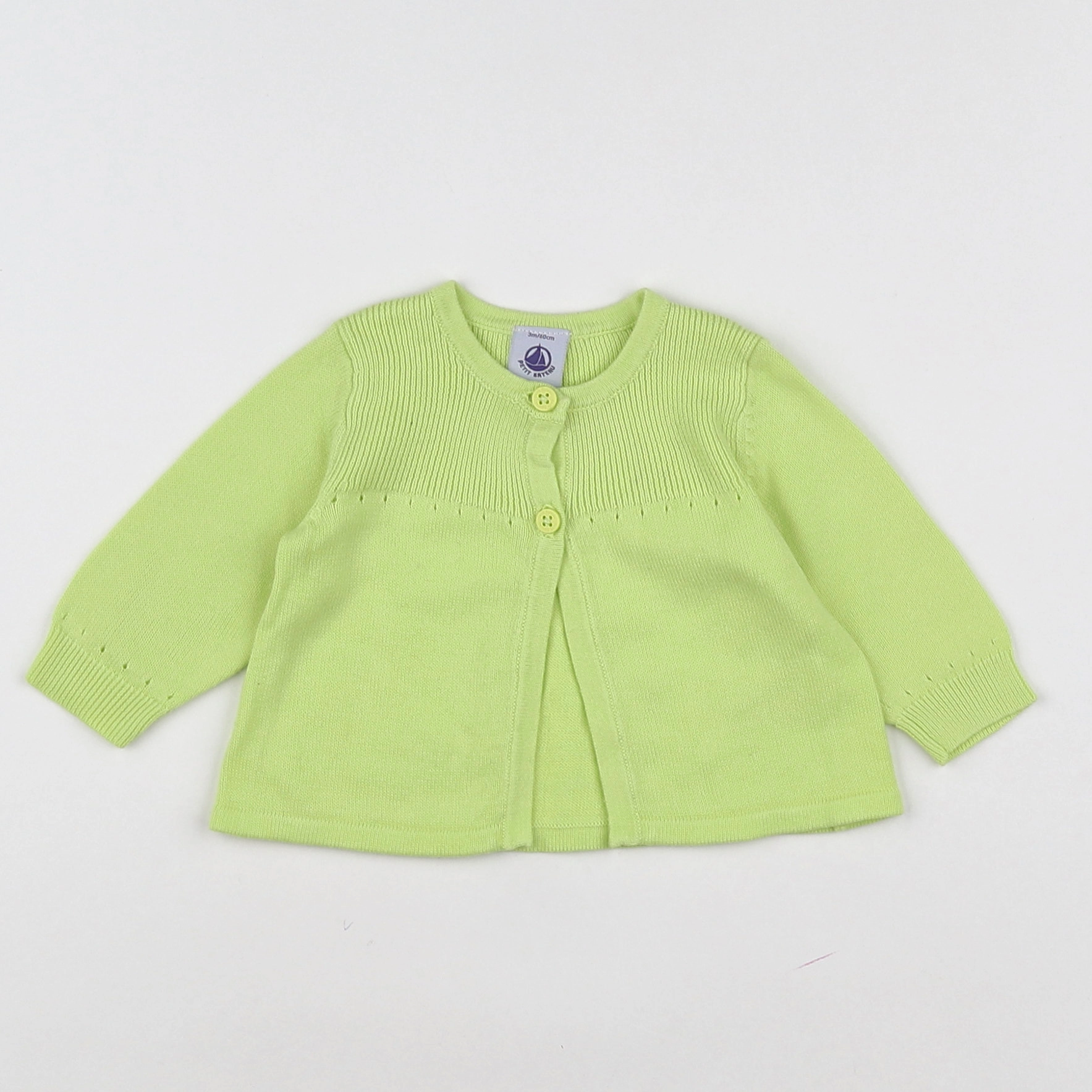 Petit Bateau - gilet vert fluo - 3 mois