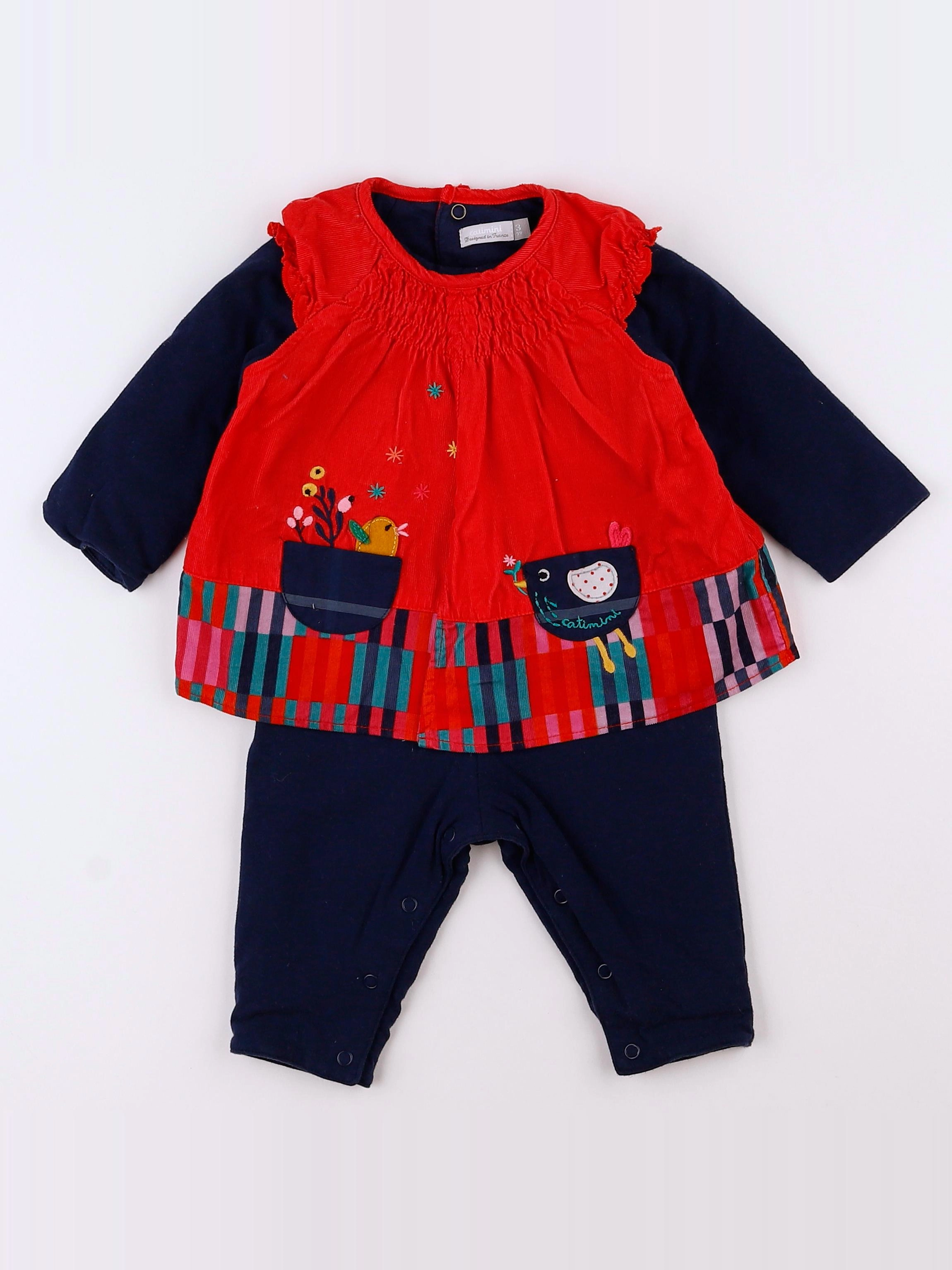 Catimini - ensemble rouge, bleu - 3 mois