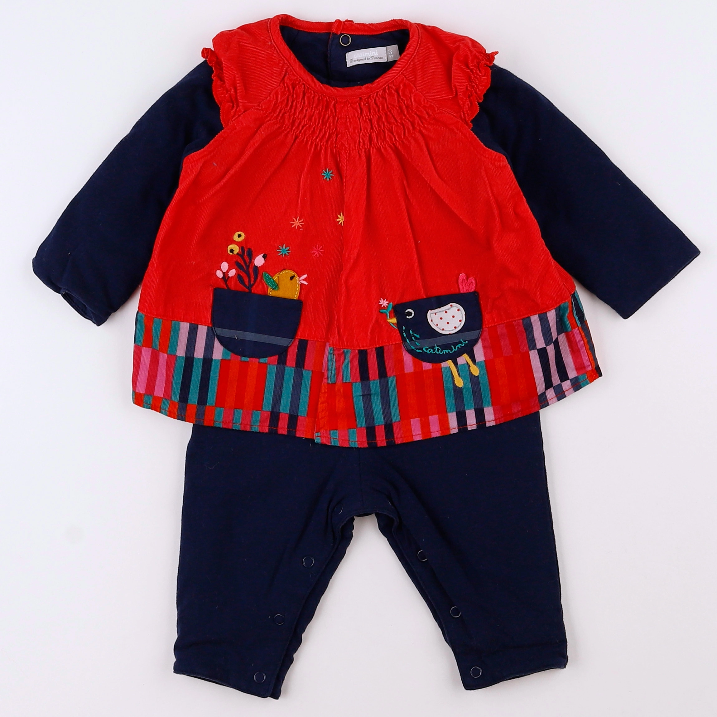 Catimini - ensemble rouge, bleu - 3 mois