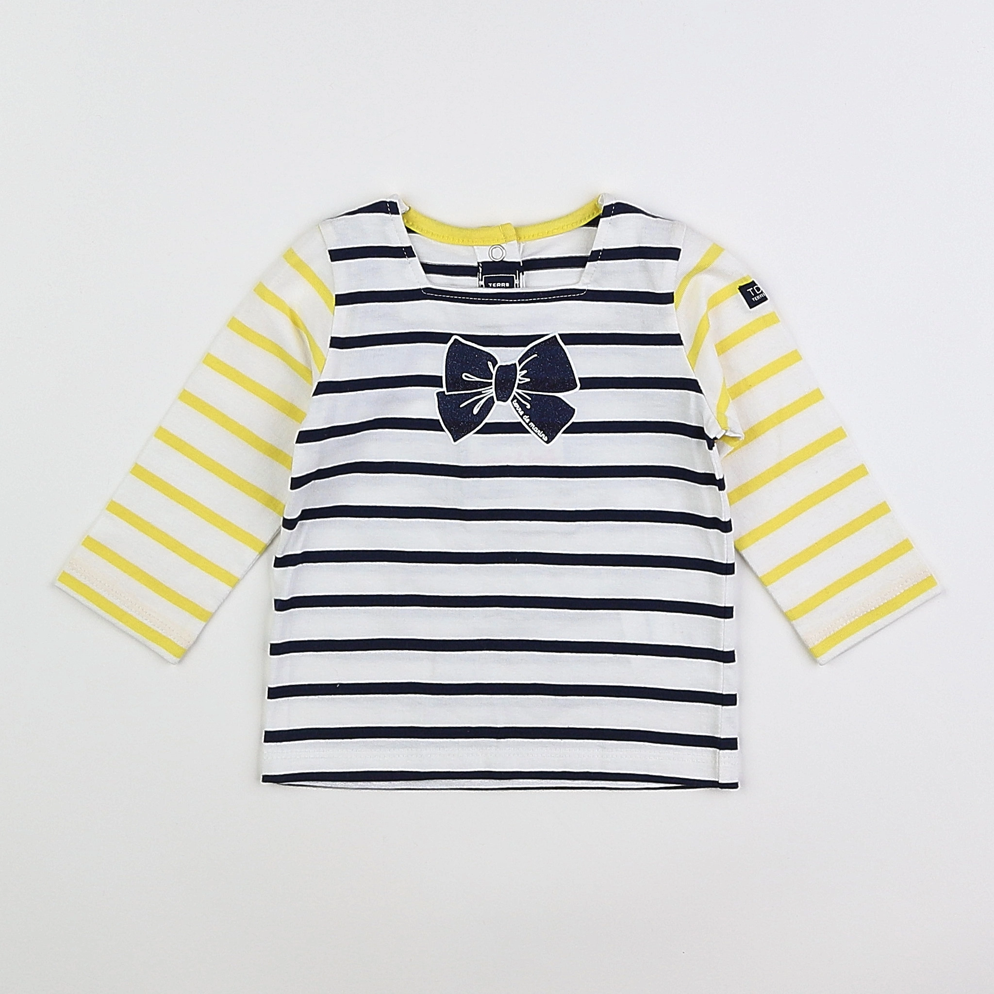 Terre de marins - tee-shirt blanc, bleu, jaune (état neuf) - 6 mois