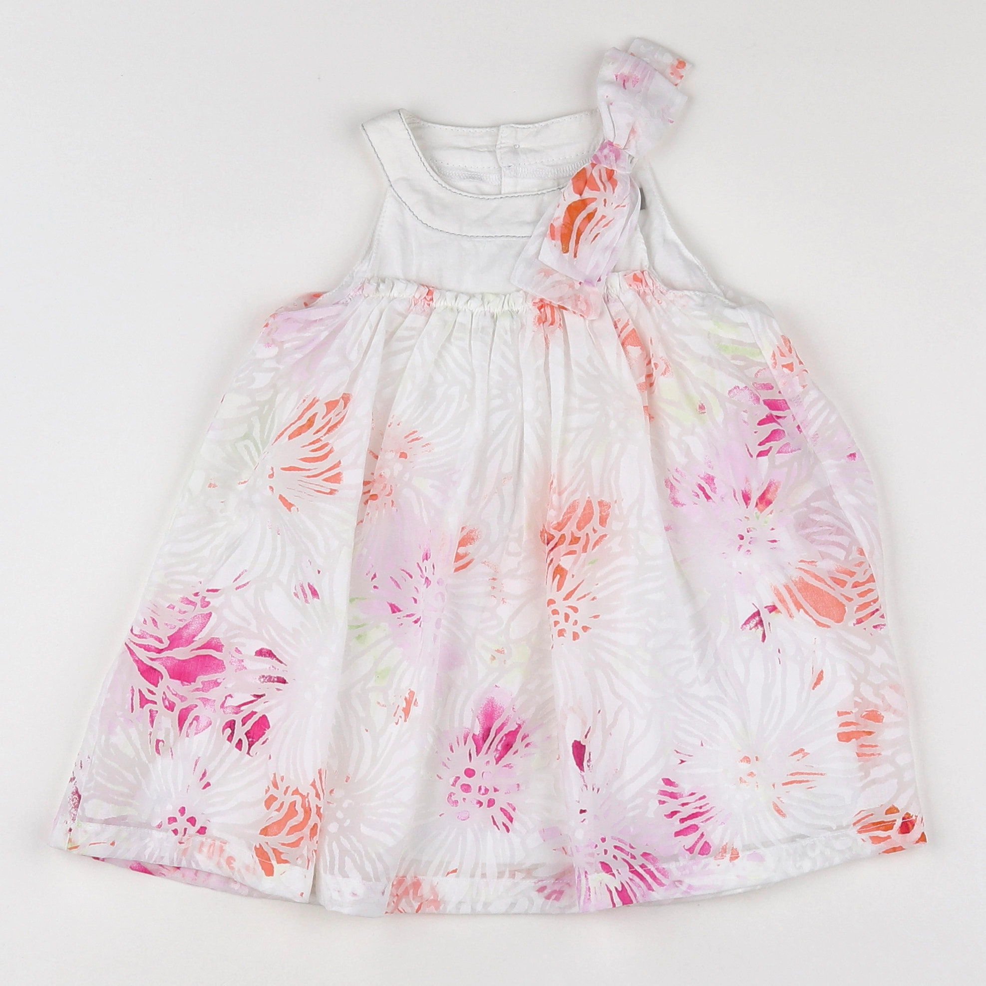 Catimini - robe blanc, rose - 12 mois