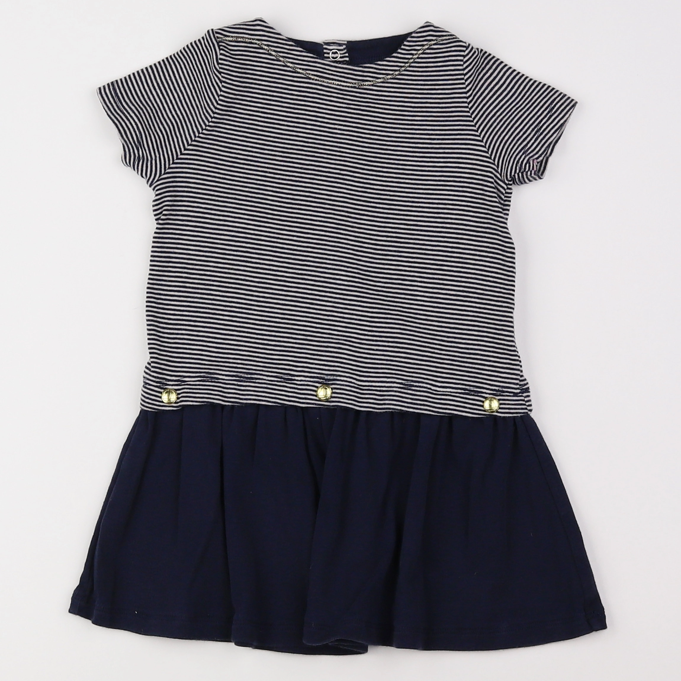 Petit Bateau - robe blanc, bleu - 18 mois